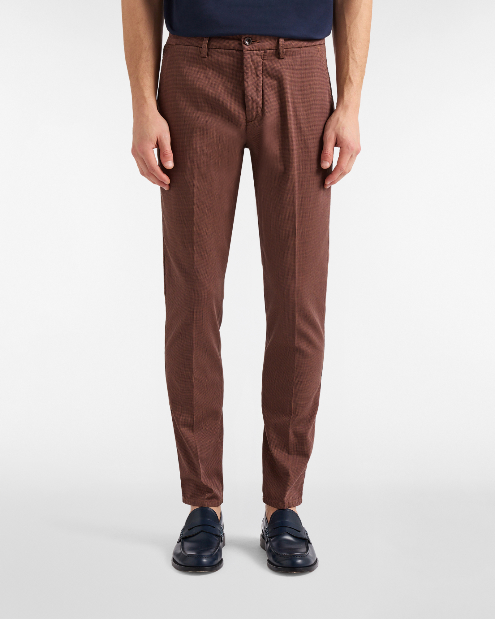 Pantaloni Uomo Chino Con Micro Fantasia Narrow Fit, Uomo, Marrone, Taglia: 46