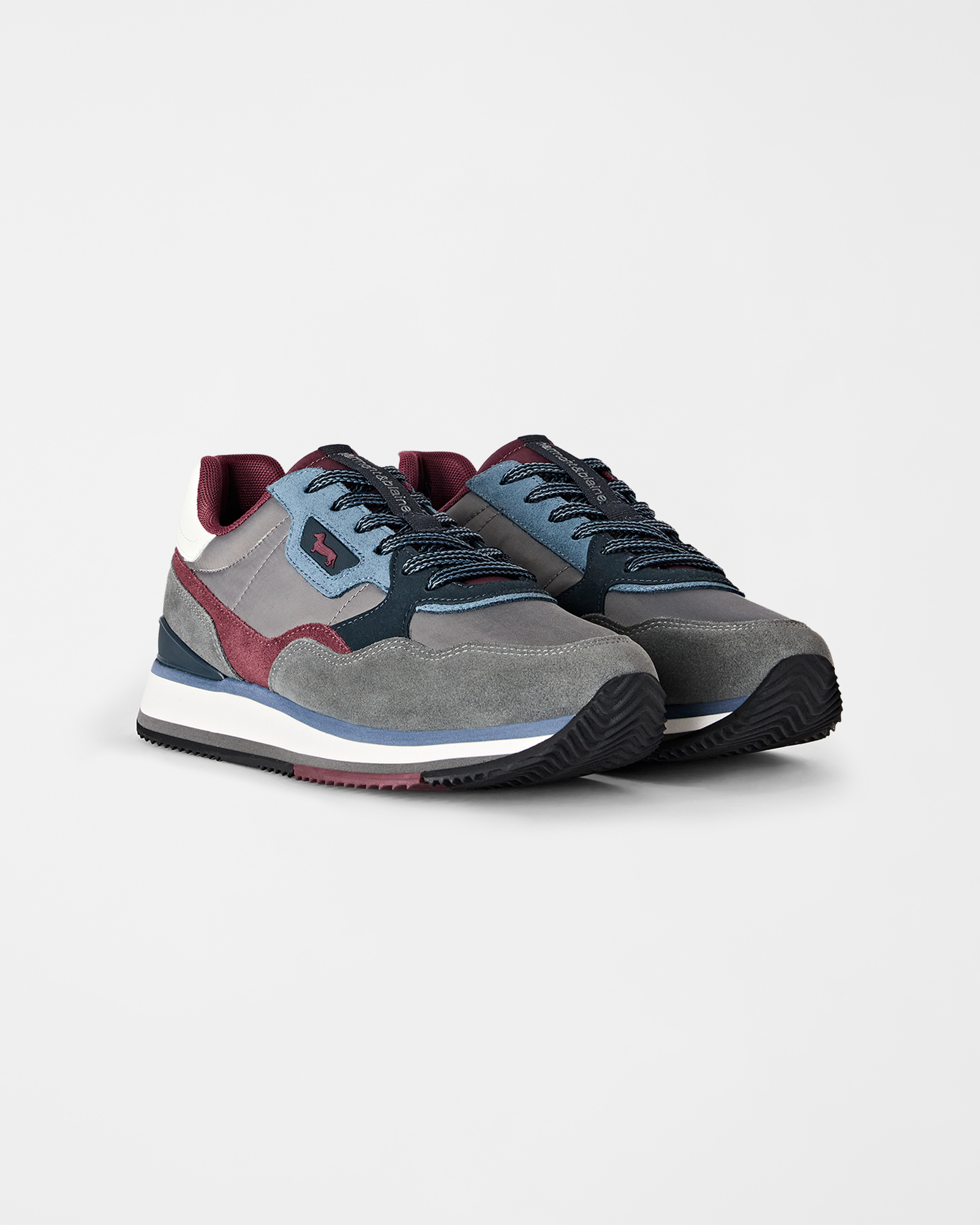 Men's running sneakers in three-tone suede and three-tone technical fabric, ANTHRACITE, large