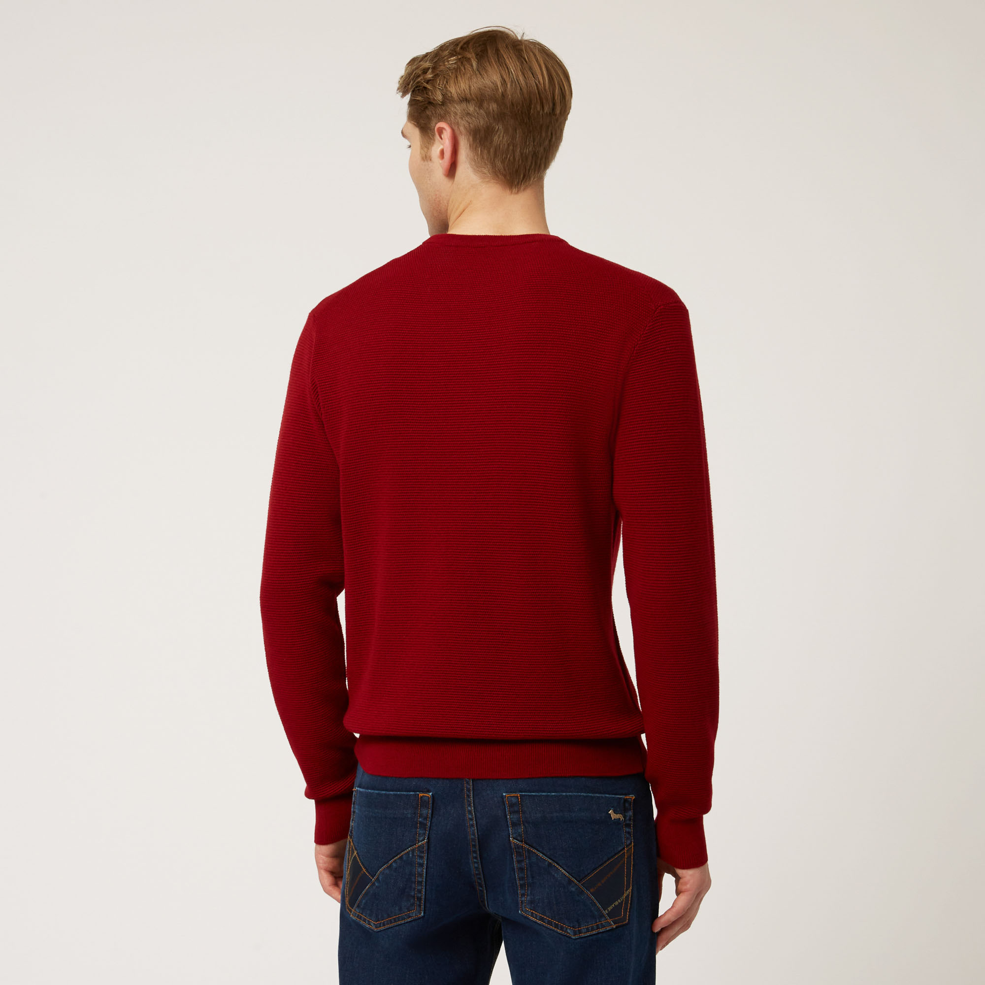 Jersey De Cuello Redondo En Lana Con Efecto Relieve, Rojo, large image number 1