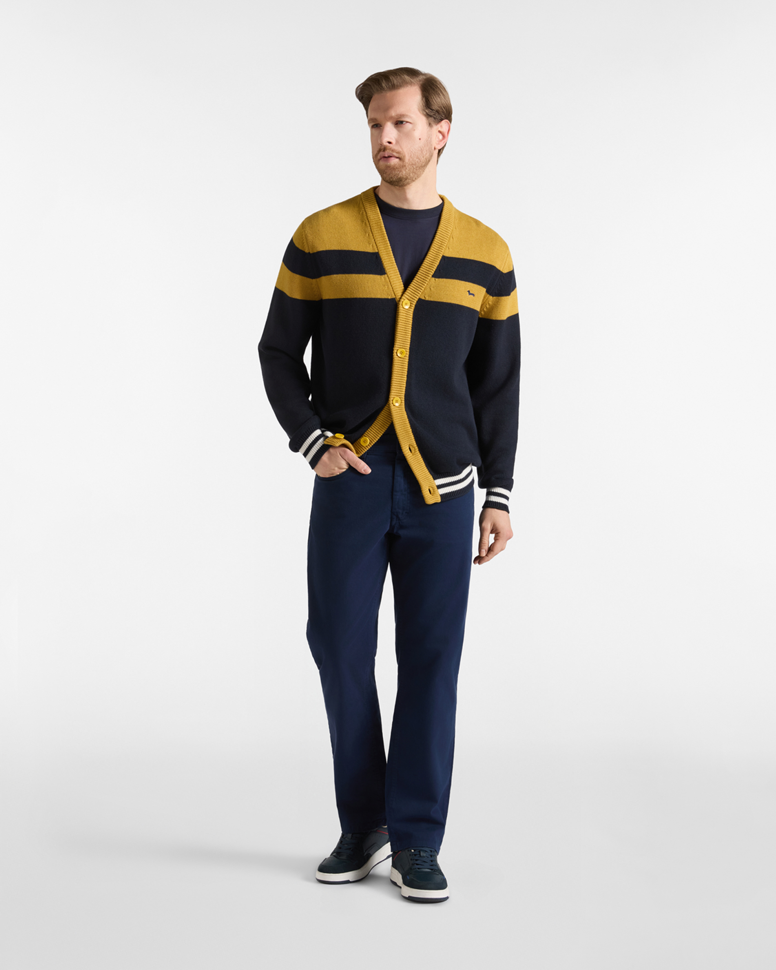 STRIPED BUTTON-UP CARDIGAN, BLACK-YELLOW, large image number 3