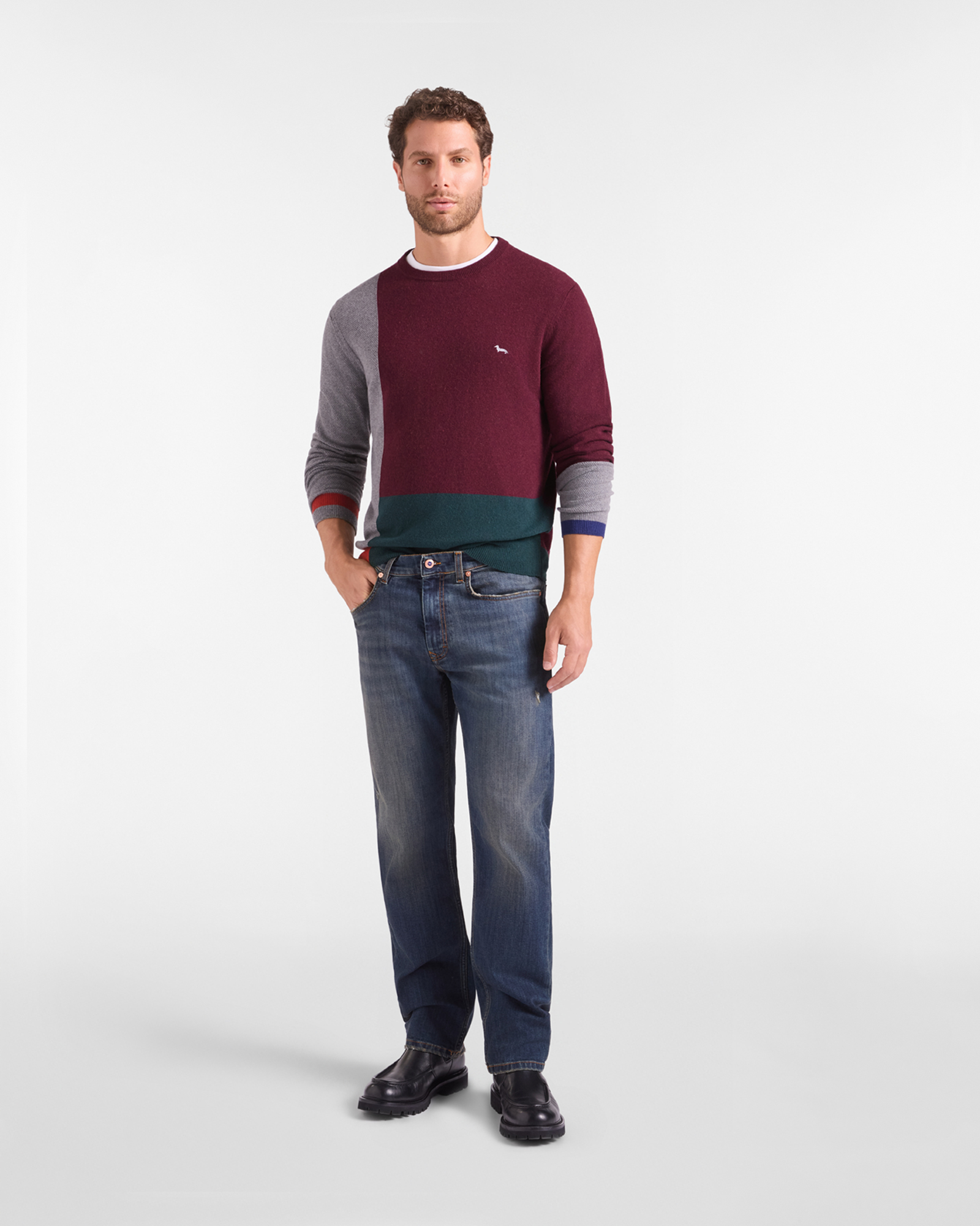 Men's regular fit sweater in wool and cashmere blend, DARK PURPLE, large