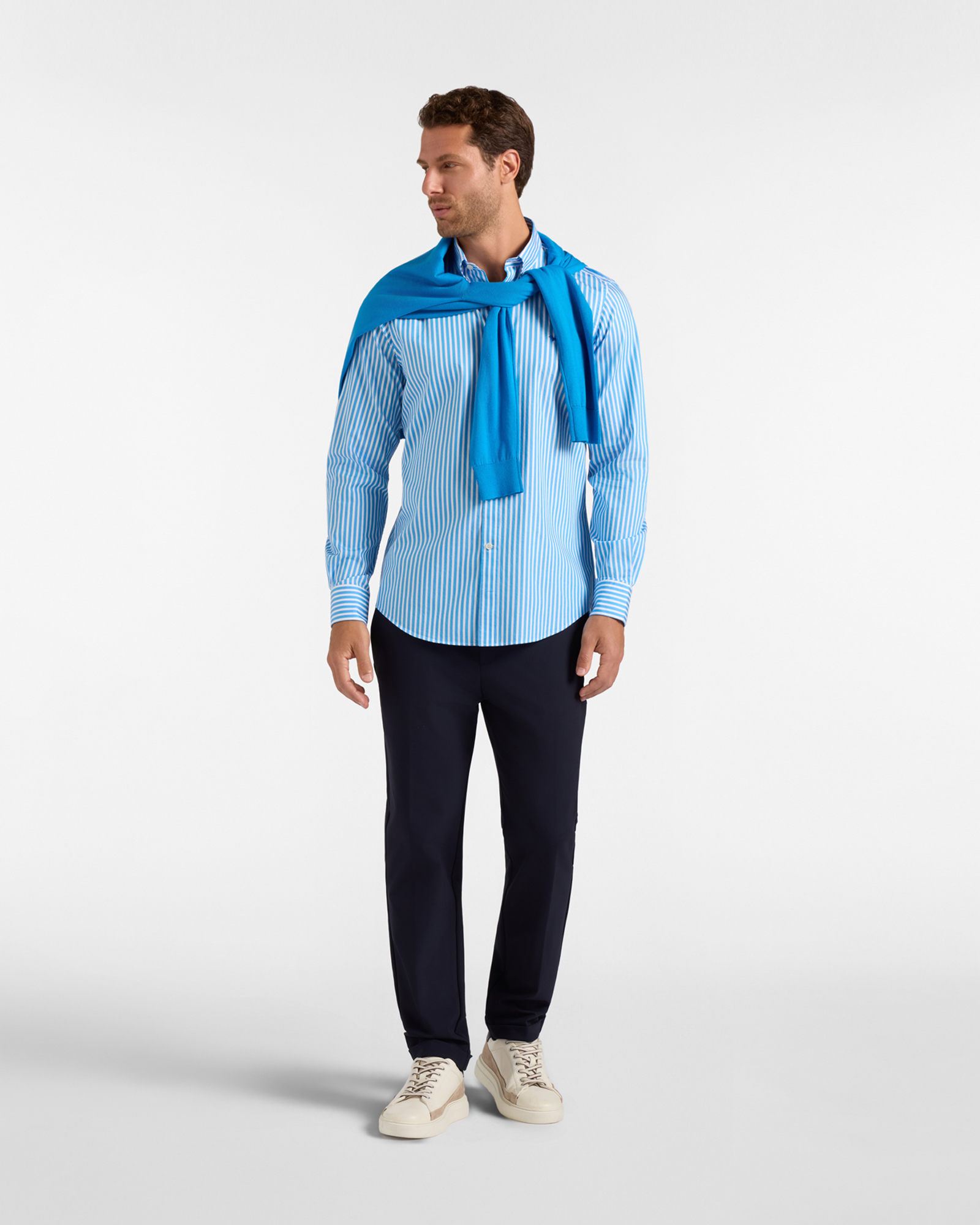 Men's regular-fit turquoise twill shirt with satin stripe, LIGHT BLUE, large image number 3