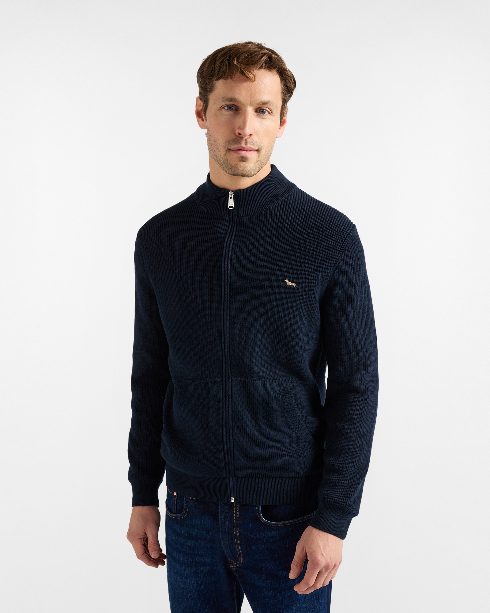 Full-zip fisherman&rsquo;s rib stitch sweater