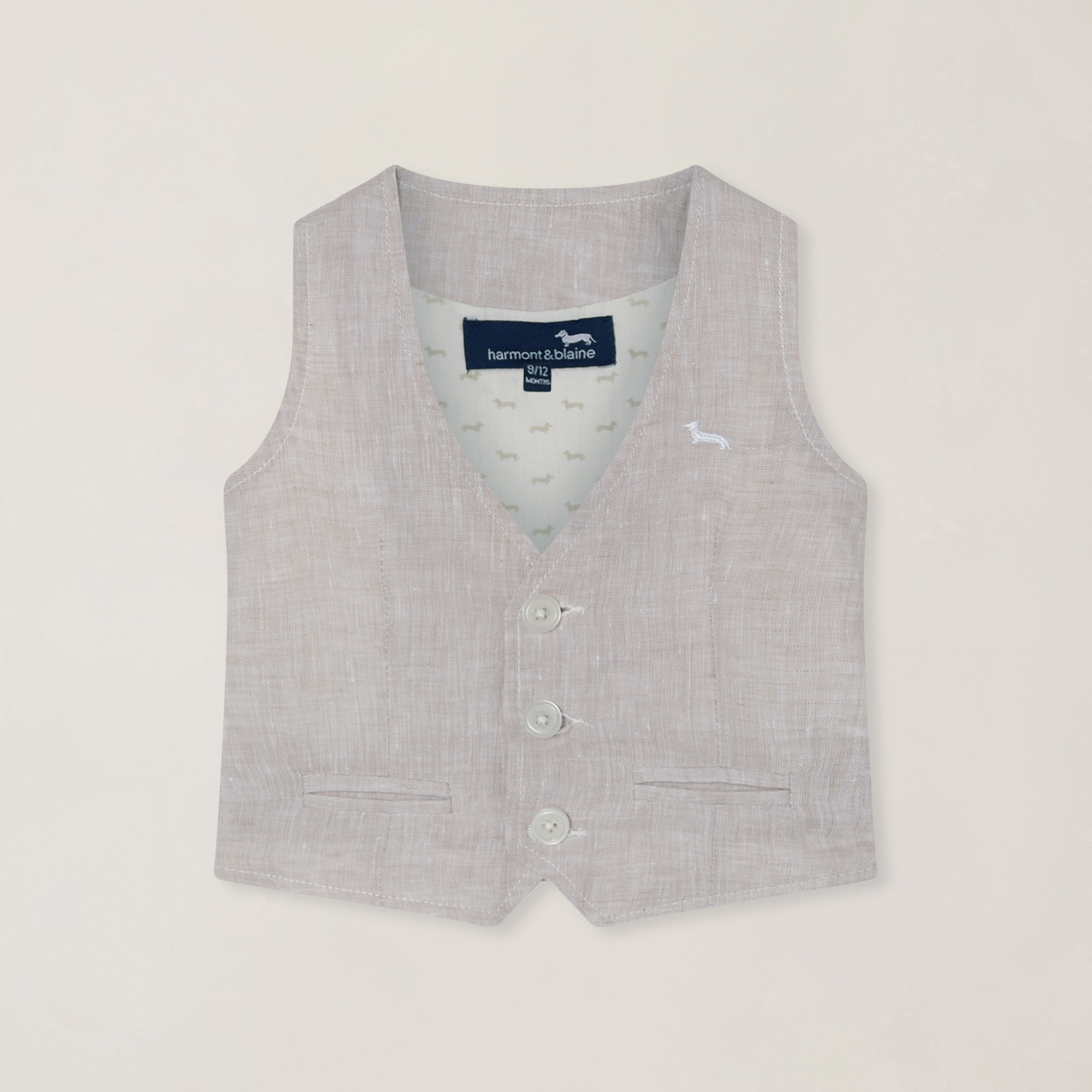 Linen gilet with logo embroidery