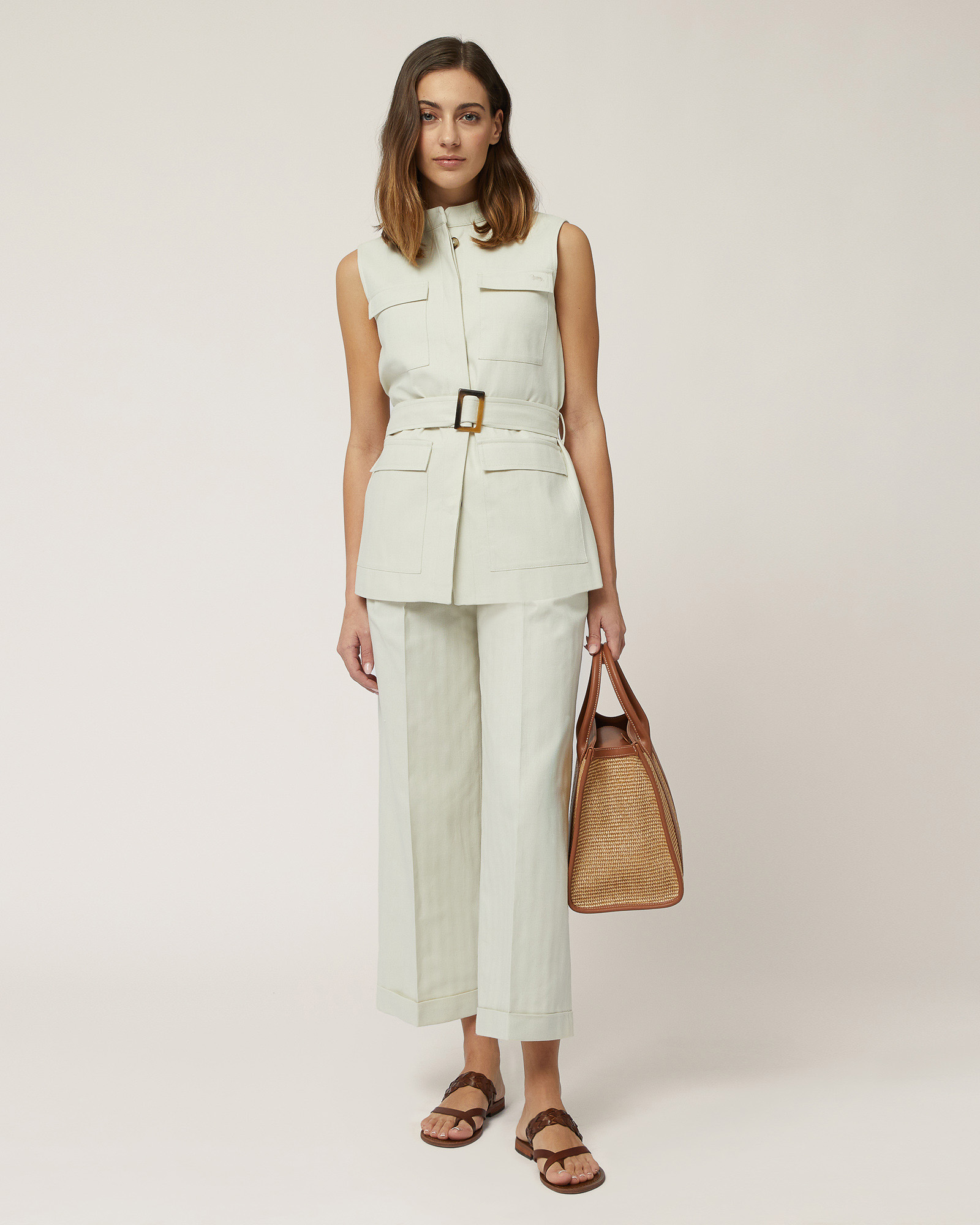 Pants with Turn-Up Hem, Beige, large image number 3