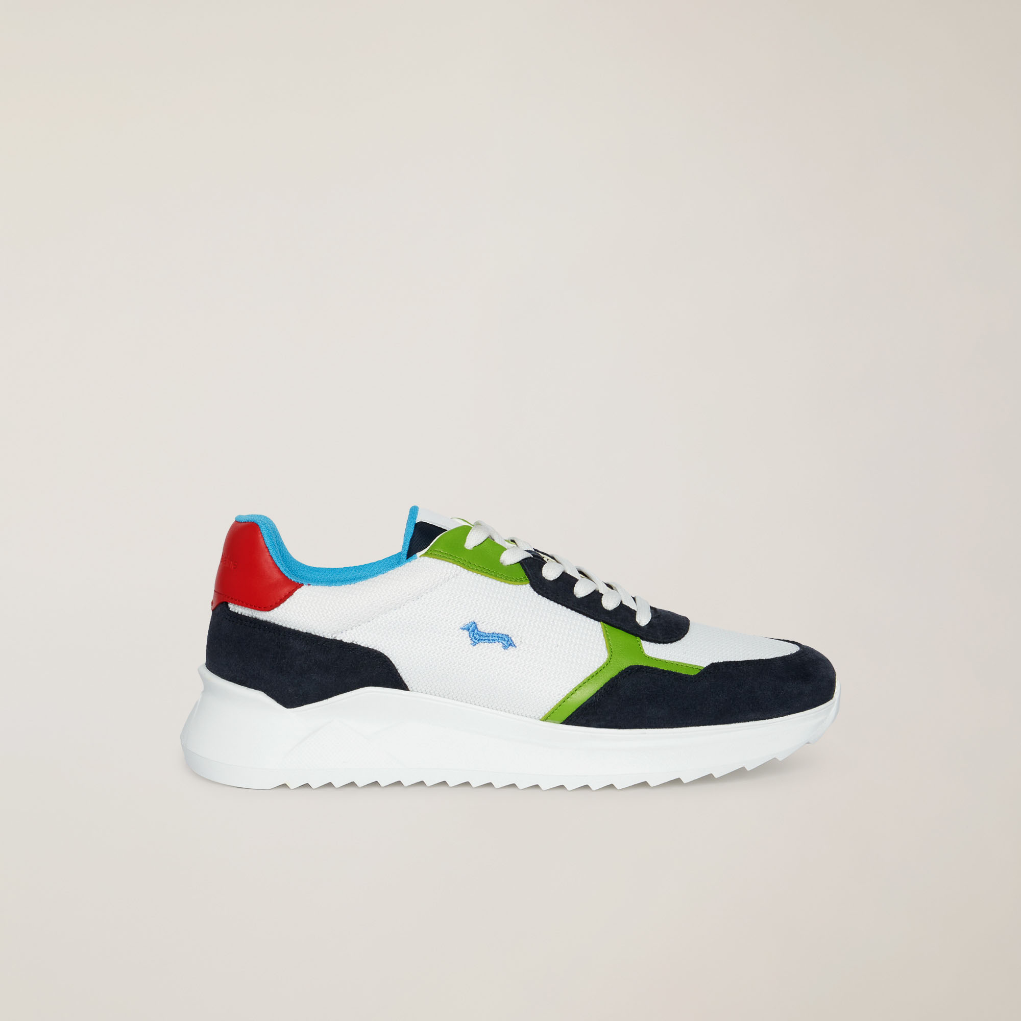 Mixed-Material Sneaker, Blue/White/Red, large image number 0