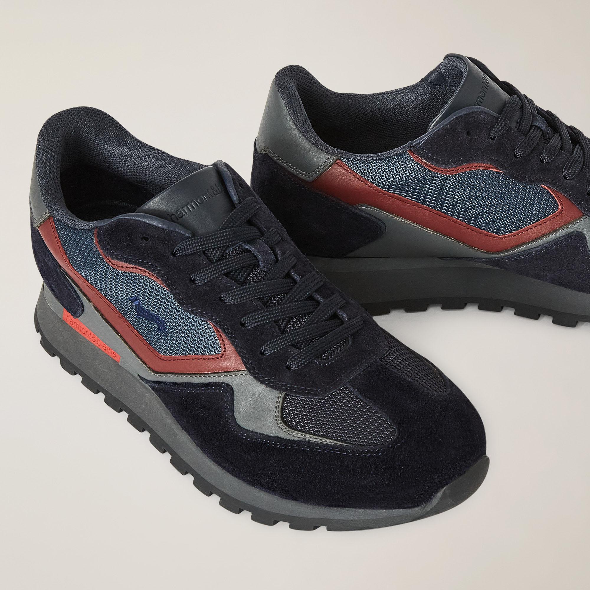 Sneaker Da Running In Mix Di Materiali Con Inserti A Contrasto, Blu/Rosso, large image number 3