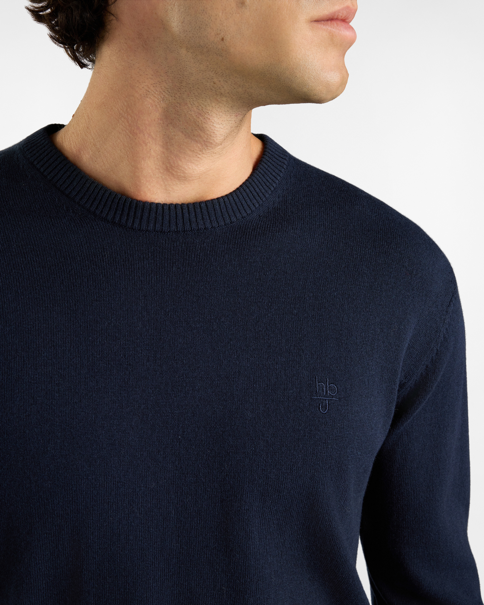 Maglia girocollo HBJ Uomo basico in misto lana e cashmere, BLU SCURO, large