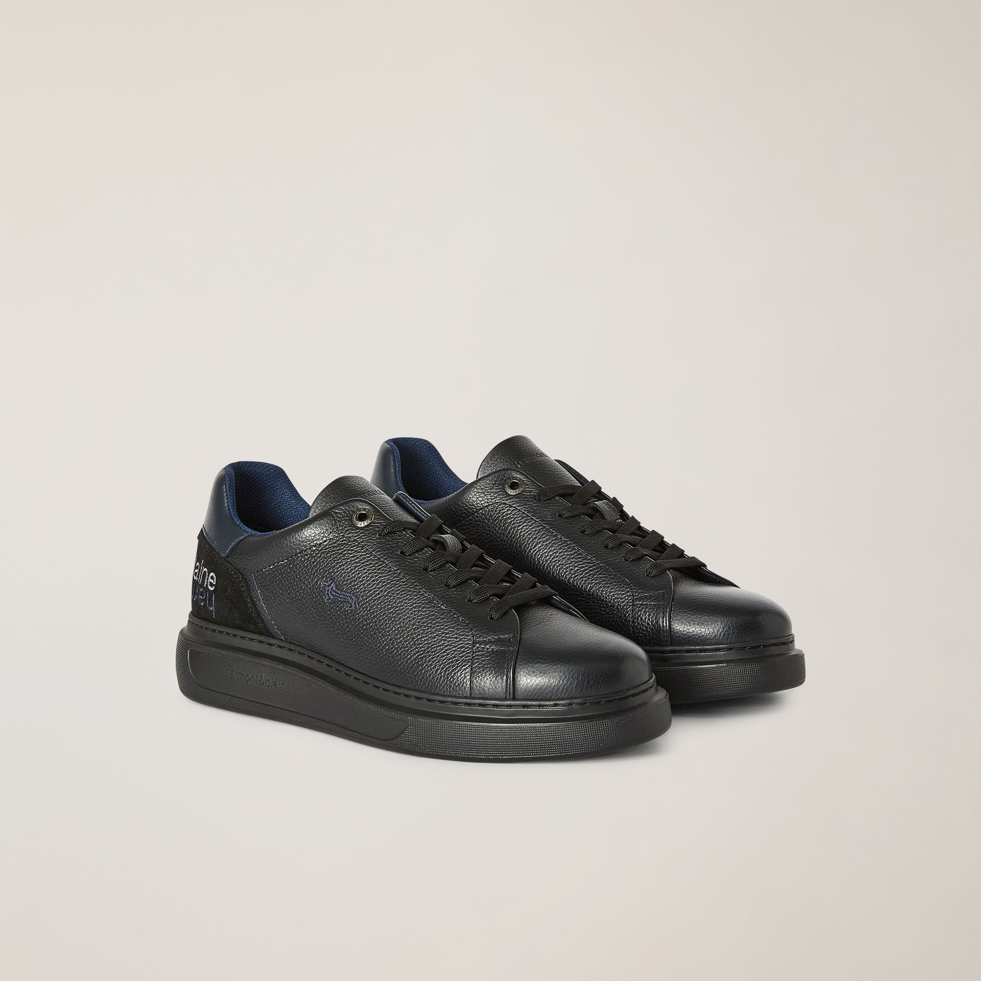 Sneaker In Vera Pelle Granulata, Nero, large image number 1