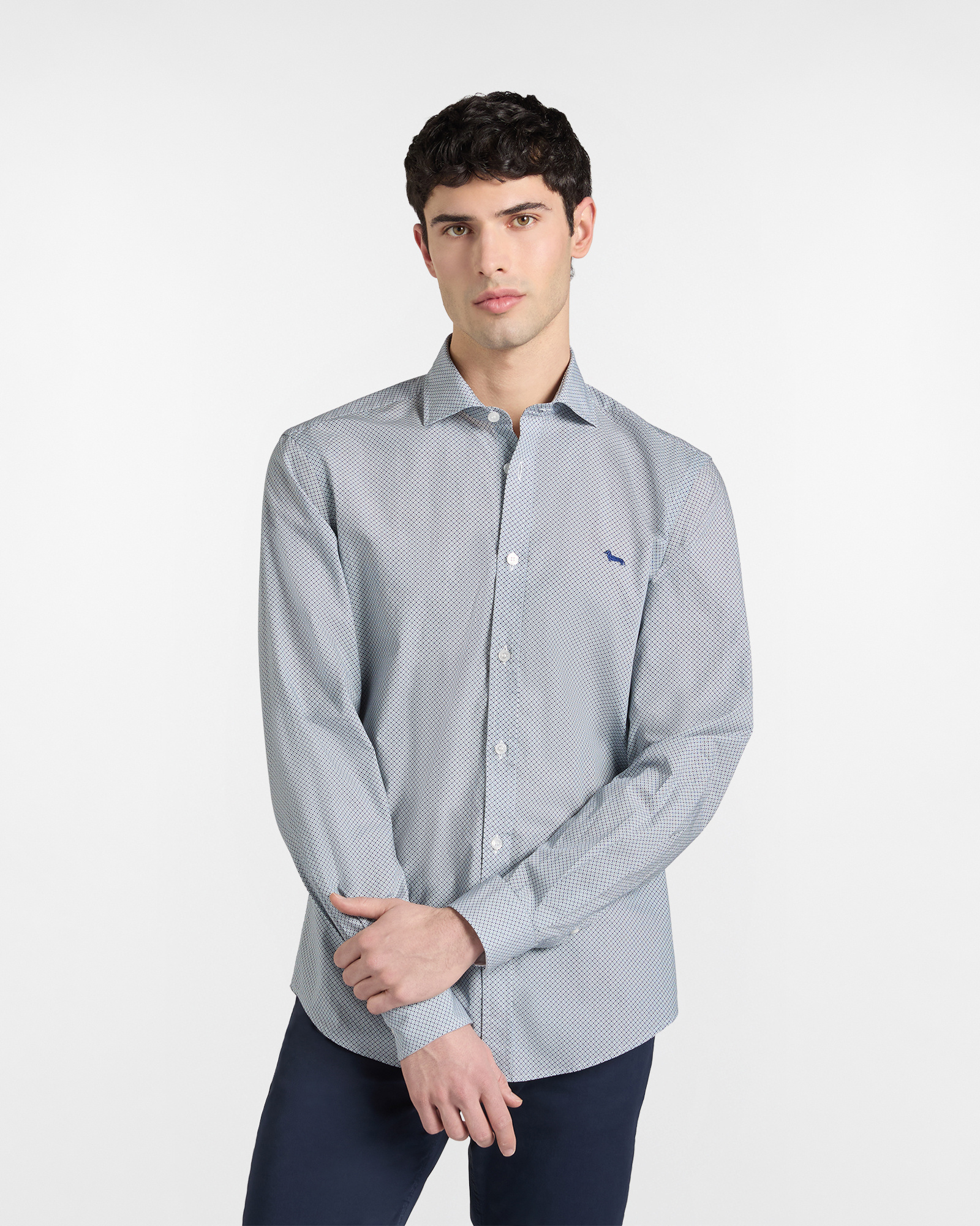 Narrow-fit micro print shirt, Navy Blue, large image number 0