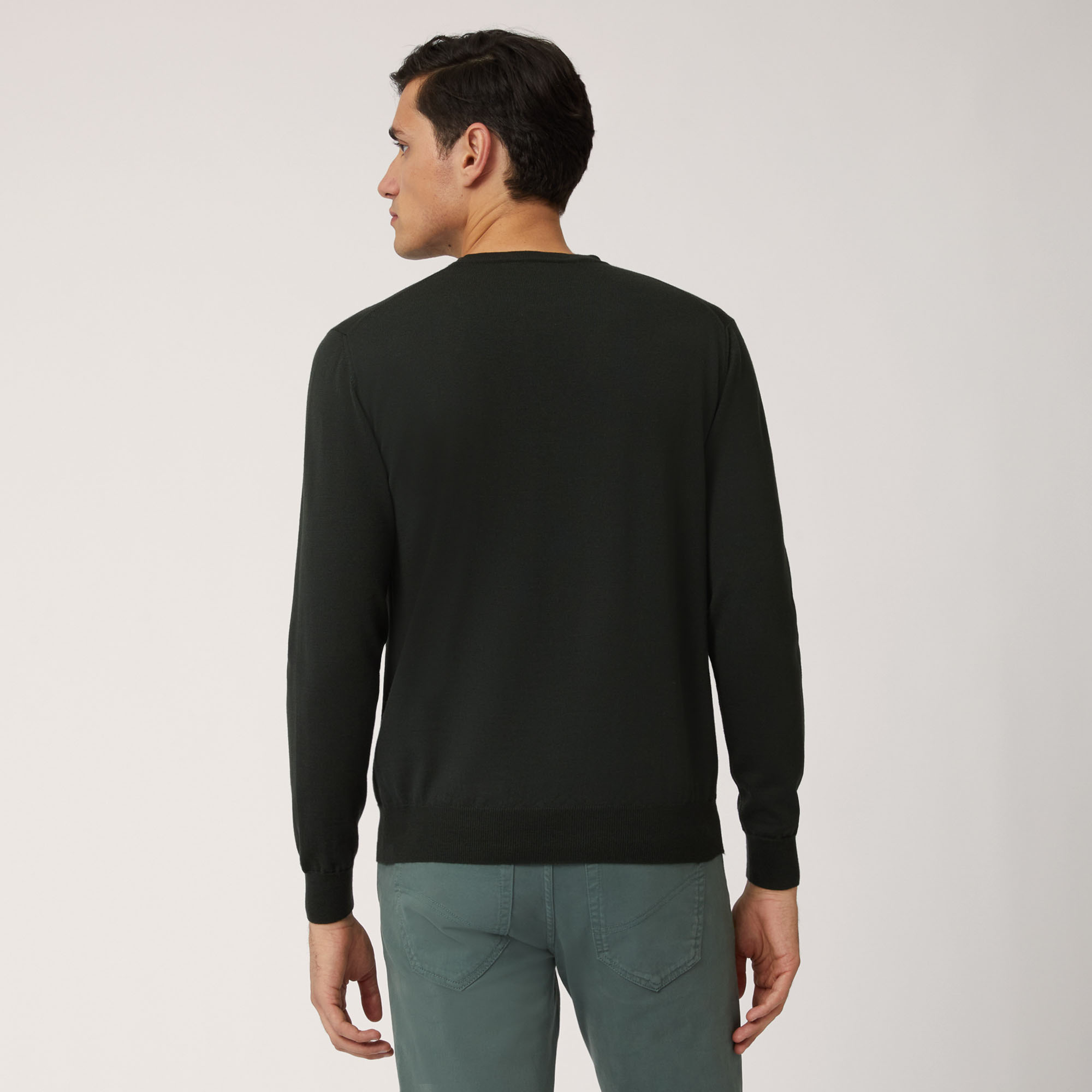 Pullover Girocollo In Lana Merino, Verde, large image number 1