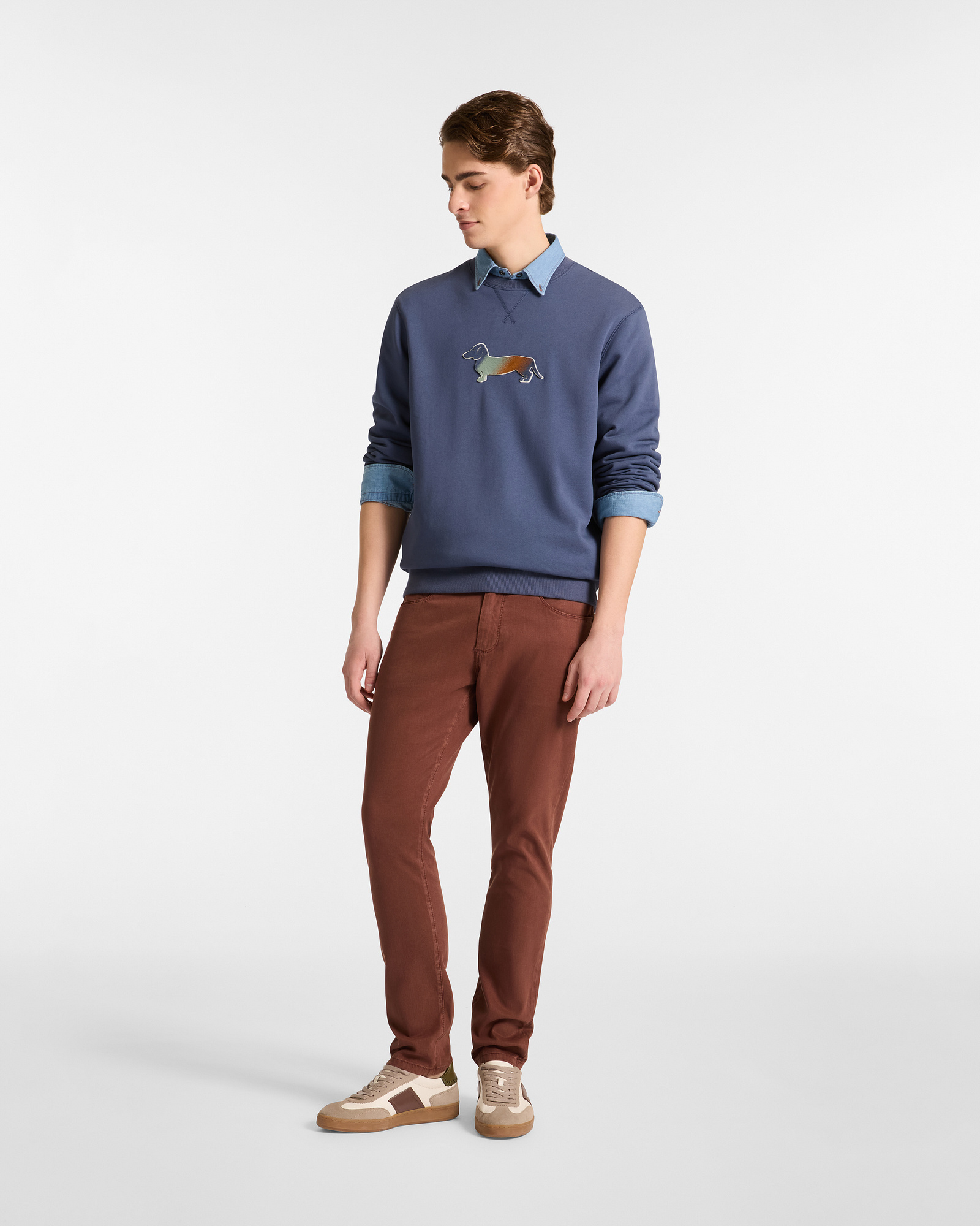 Five-Pocket Slim Fit Pants, Brown/Red, large image number 3