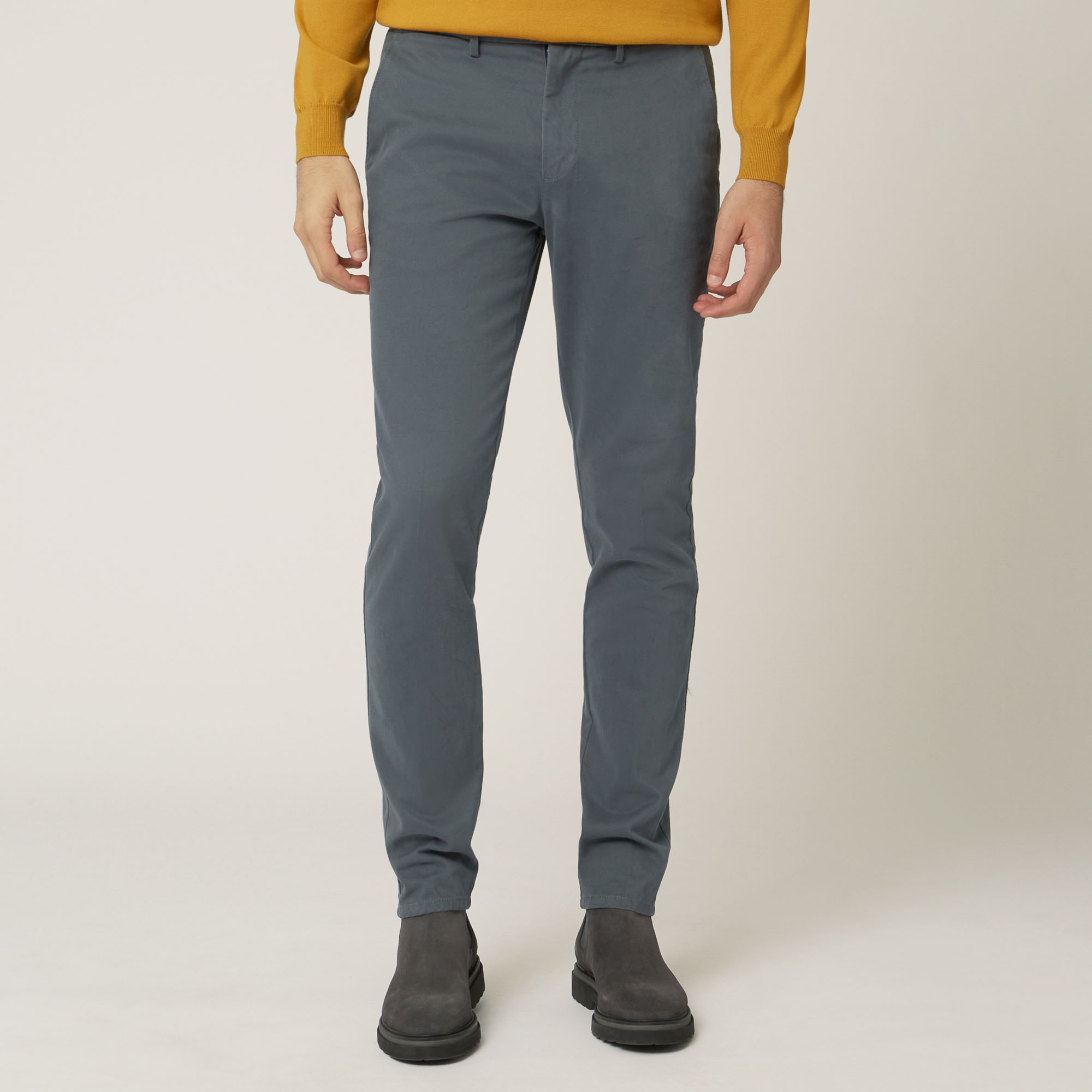 Pantalone Chino In Cotone Stretch Progetto Prisma, Grigio, large