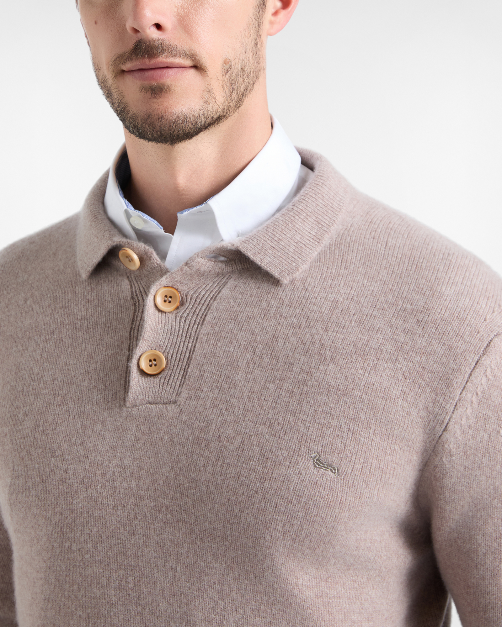Maglia Uomo con colletto polo abbottonato in 100% puro cashmere Regular Fit Made in Italy, BEIGE, large