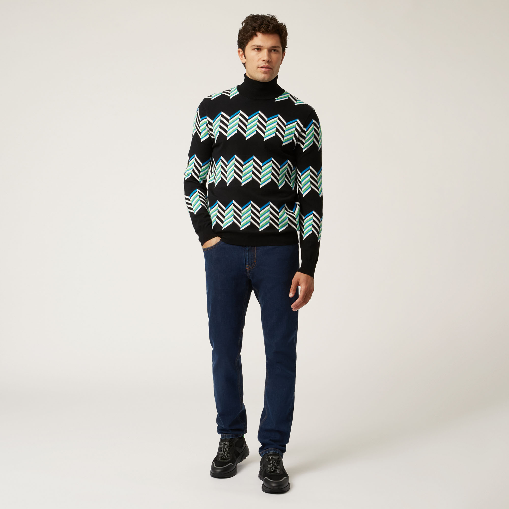 Pullover A Collo Alto Con Motivo A Contrasto Ski Lounge, Nero, large image number 3
