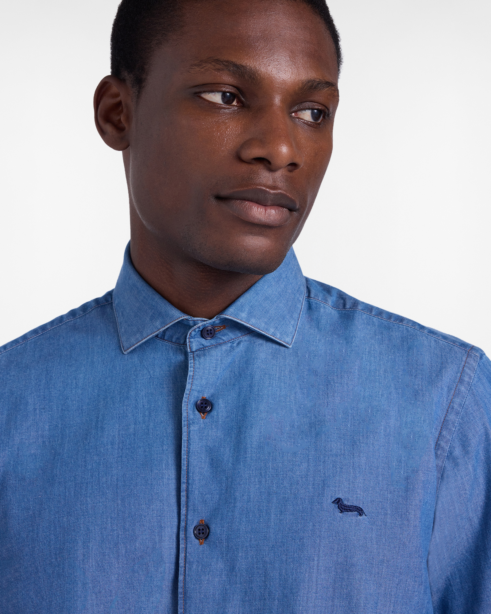 Camicia in denim narrow fit, Blu Denim, large image number 1