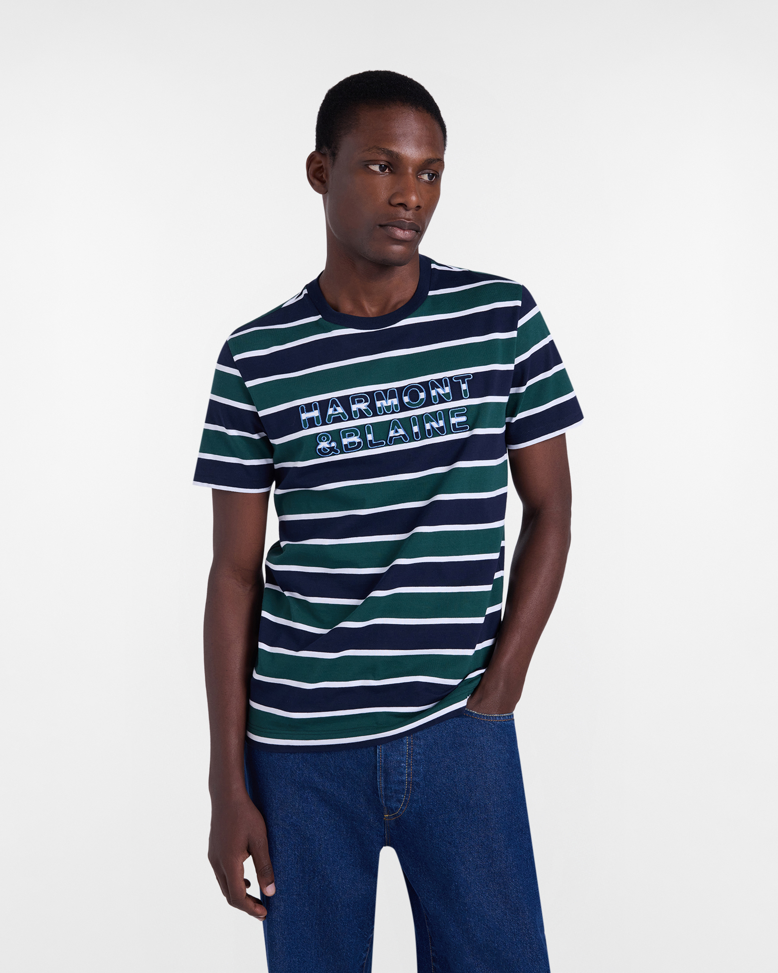 T-shirt with stripes and embroidered logo