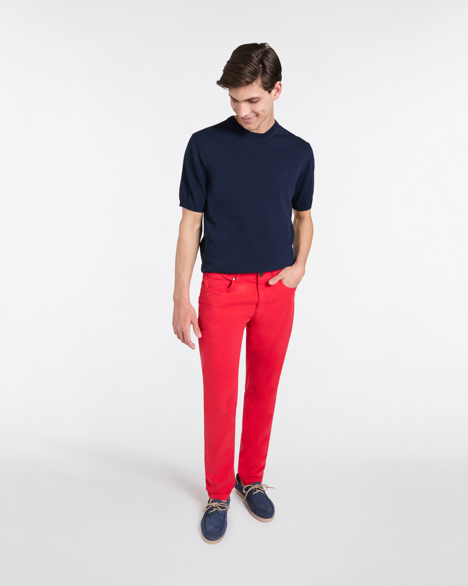 Girocollo Uomo in Crepe Manica Corta, Blu scuro, large image number 3