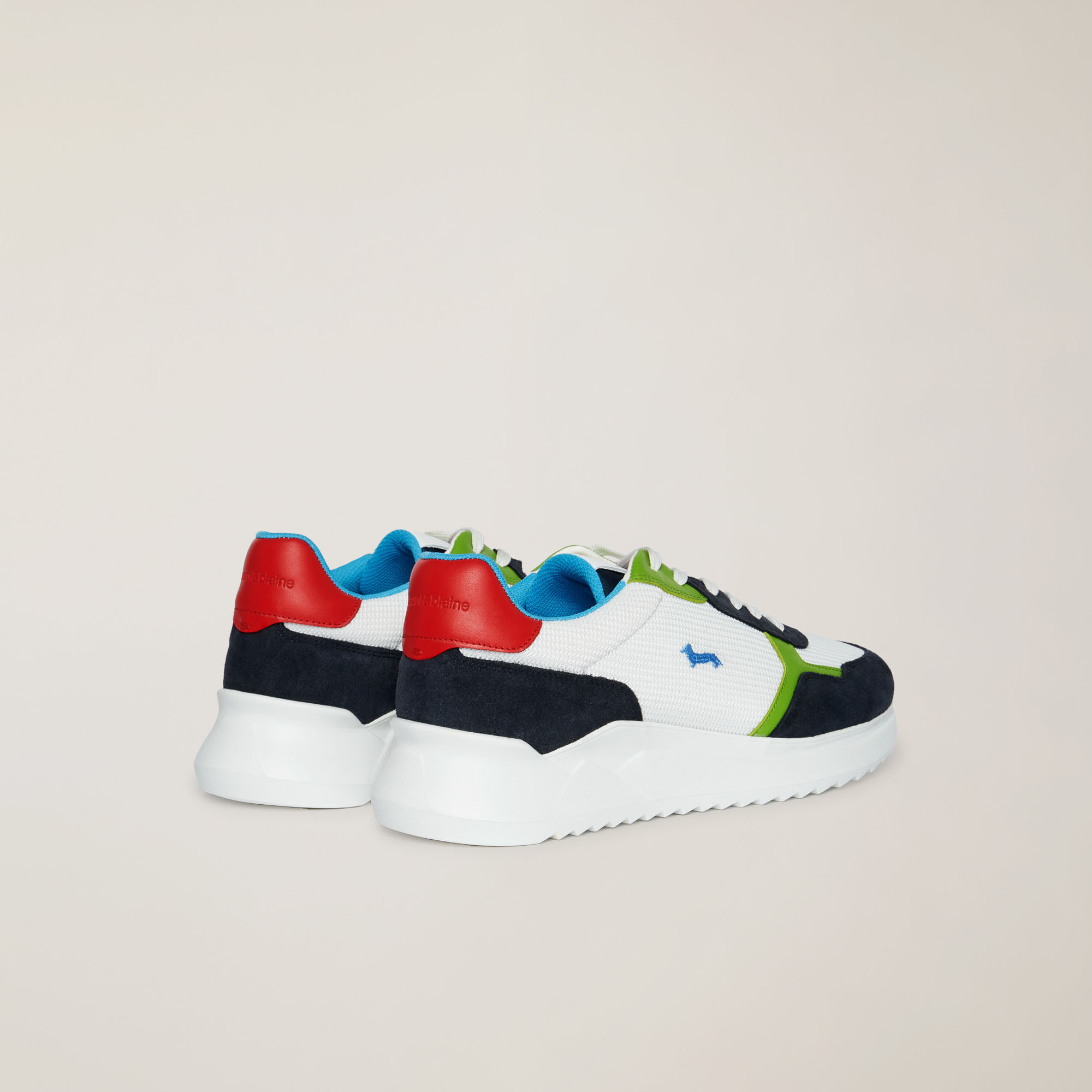 Mixed-Material Sneaker, Blue/White/Red, large image number 2