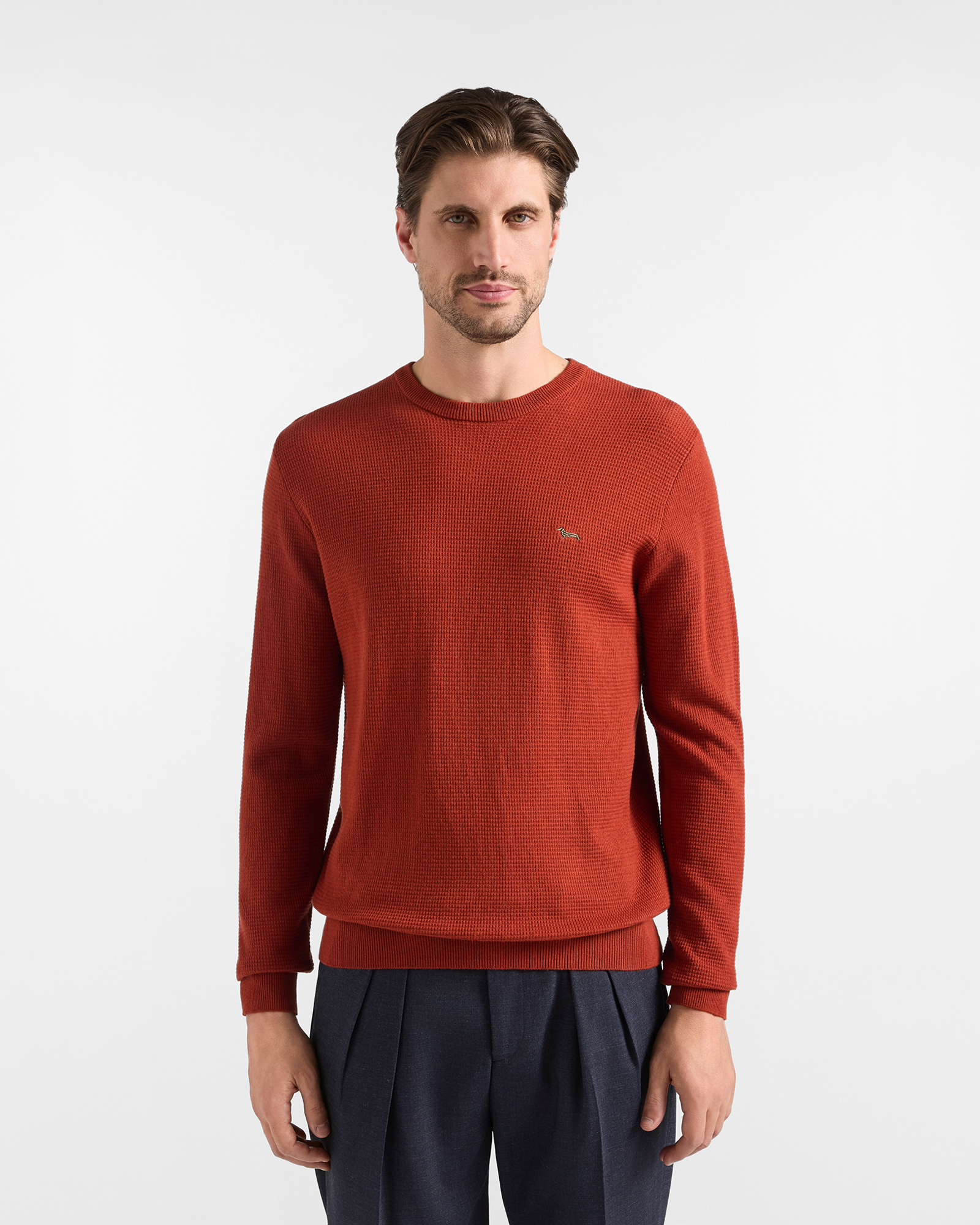 Jersey Hombre en mezcla de lana y algod&oacute;n color rojo Regular Fit