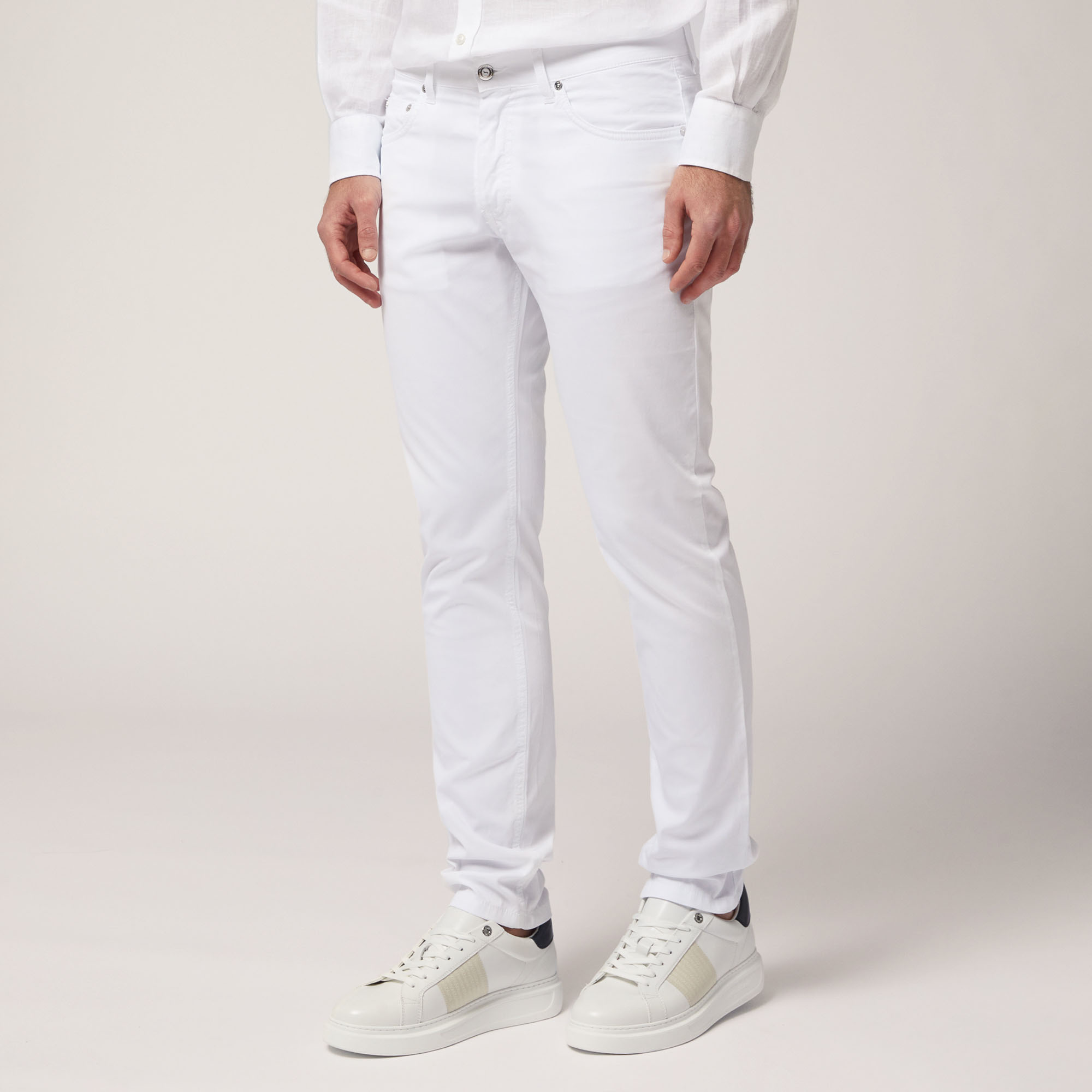 Narrow Five-Pocket Pants, White, large