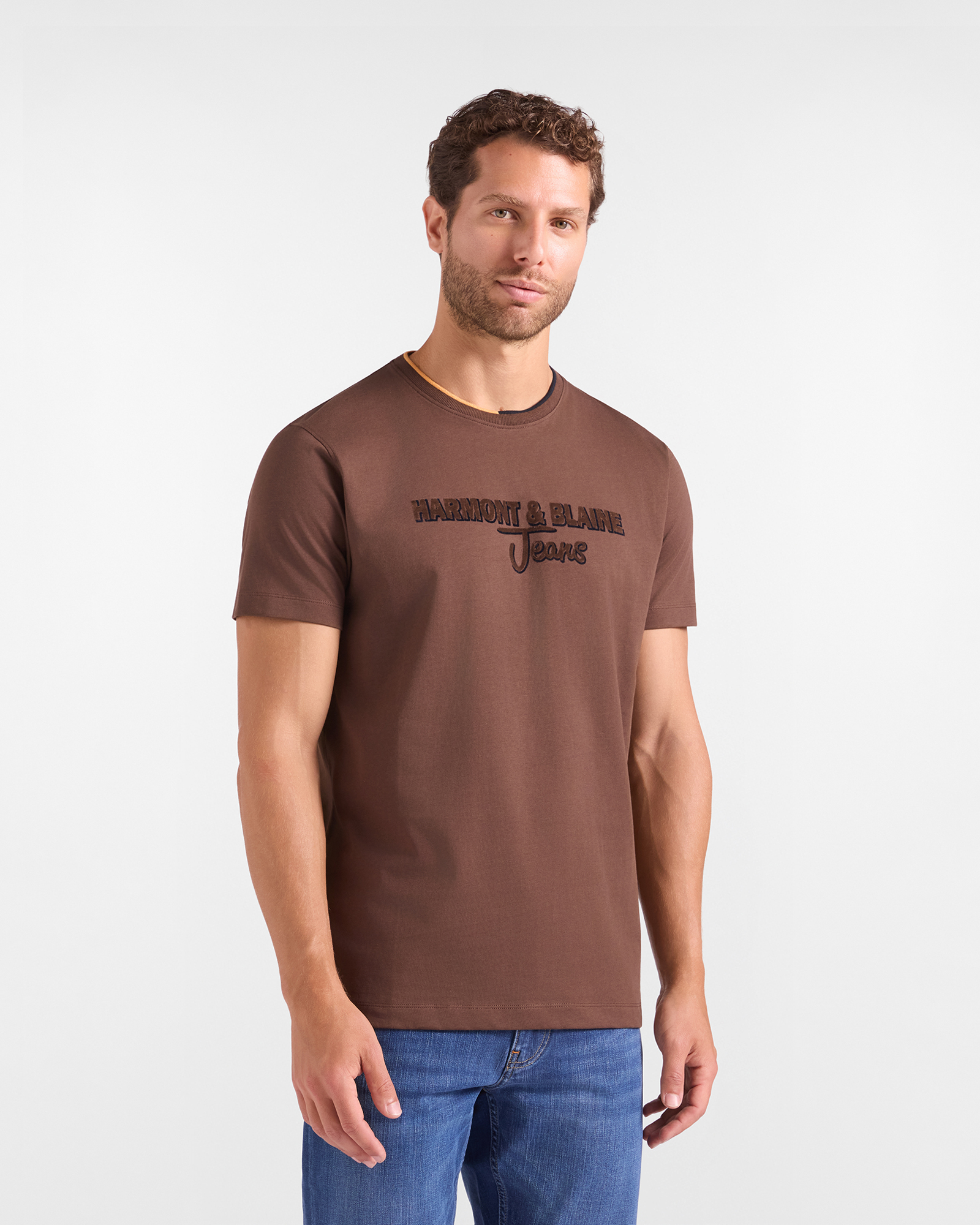 T-shirt HBJ Uomo con Stampa Flock in Puro Cotone Marrone