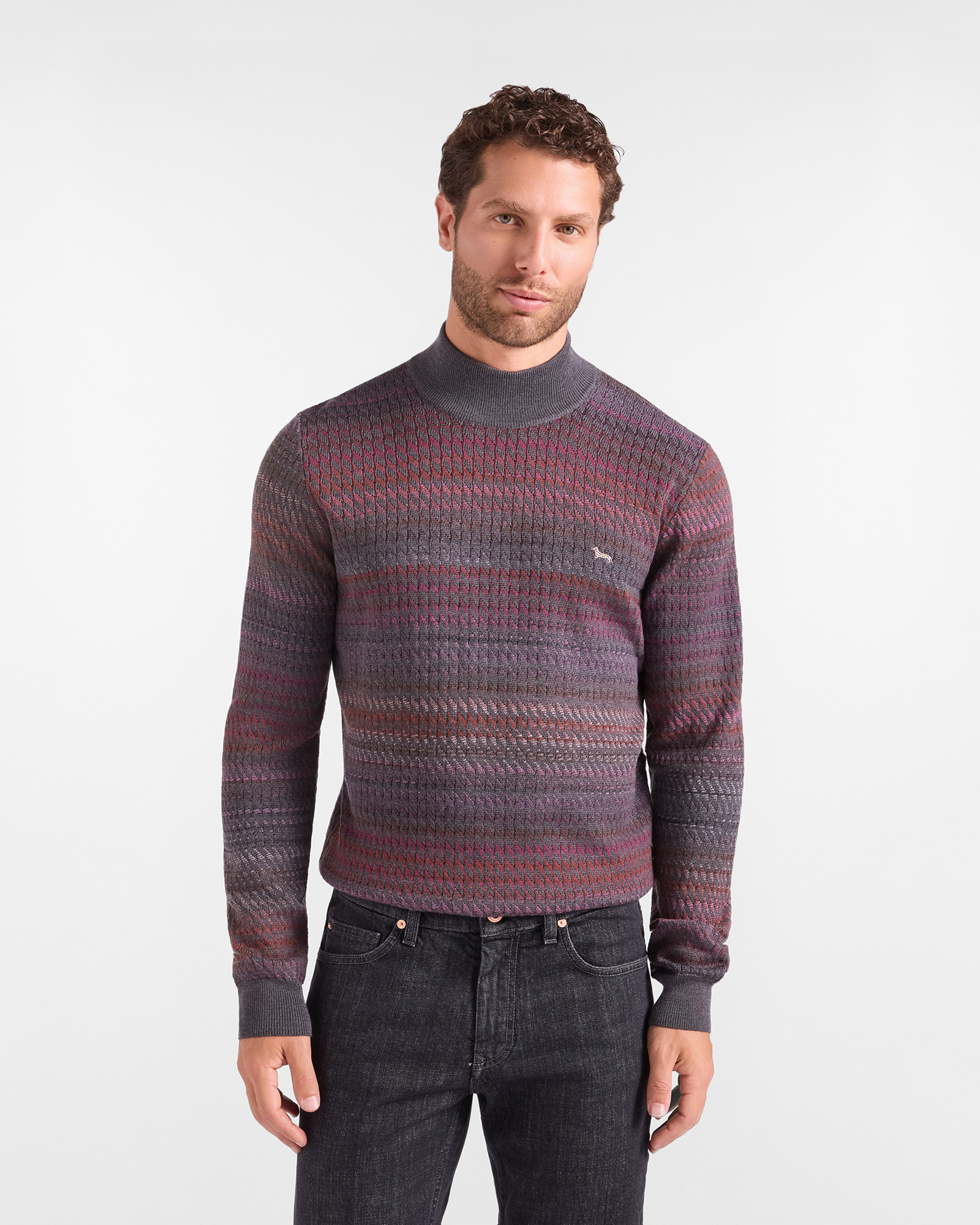 Men's Made in Italy regular fit sweater with Perkins collar in gray 100% pure wool