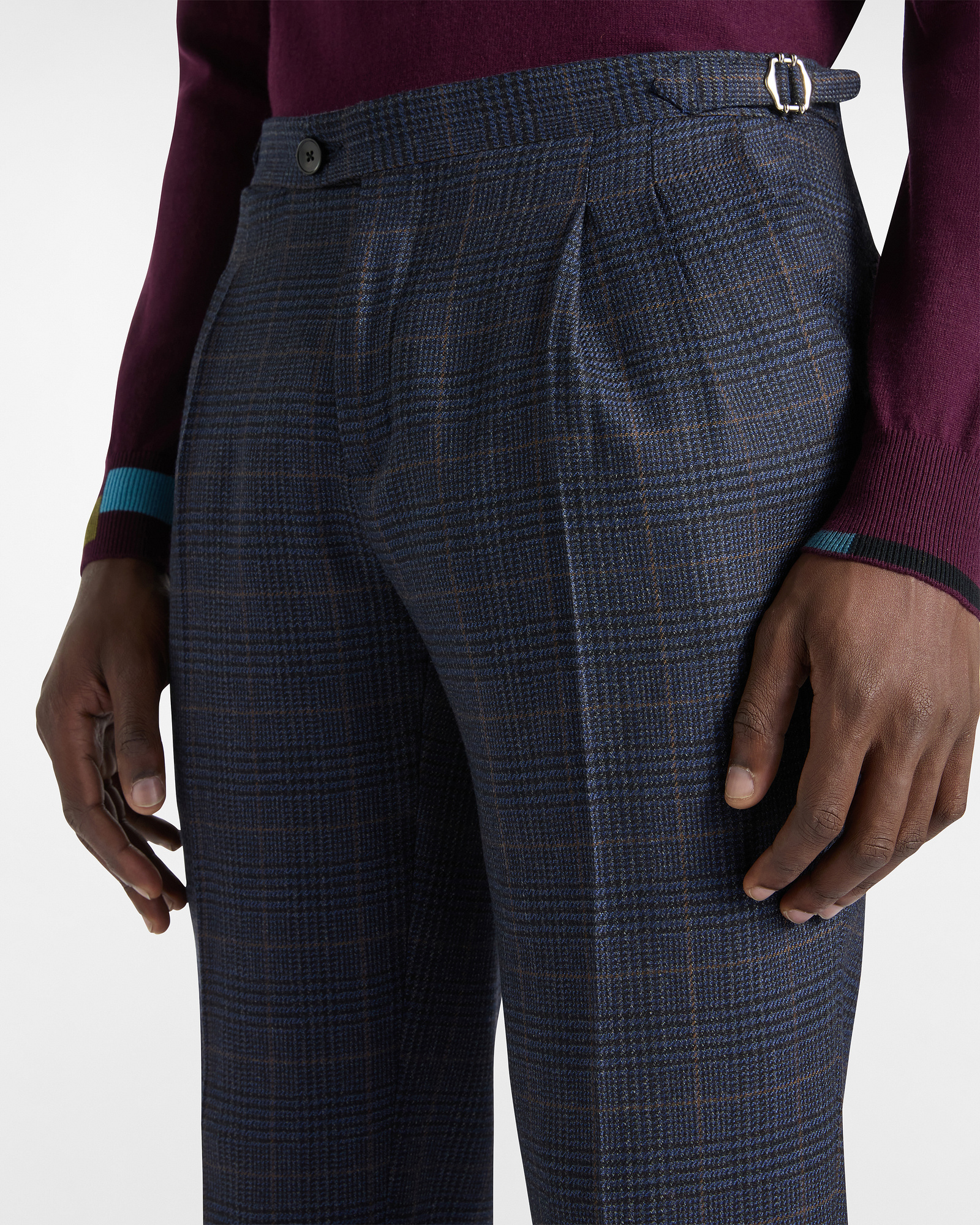 Wool Chino Pants with Double Pleats, Navy Blue, large image number 2