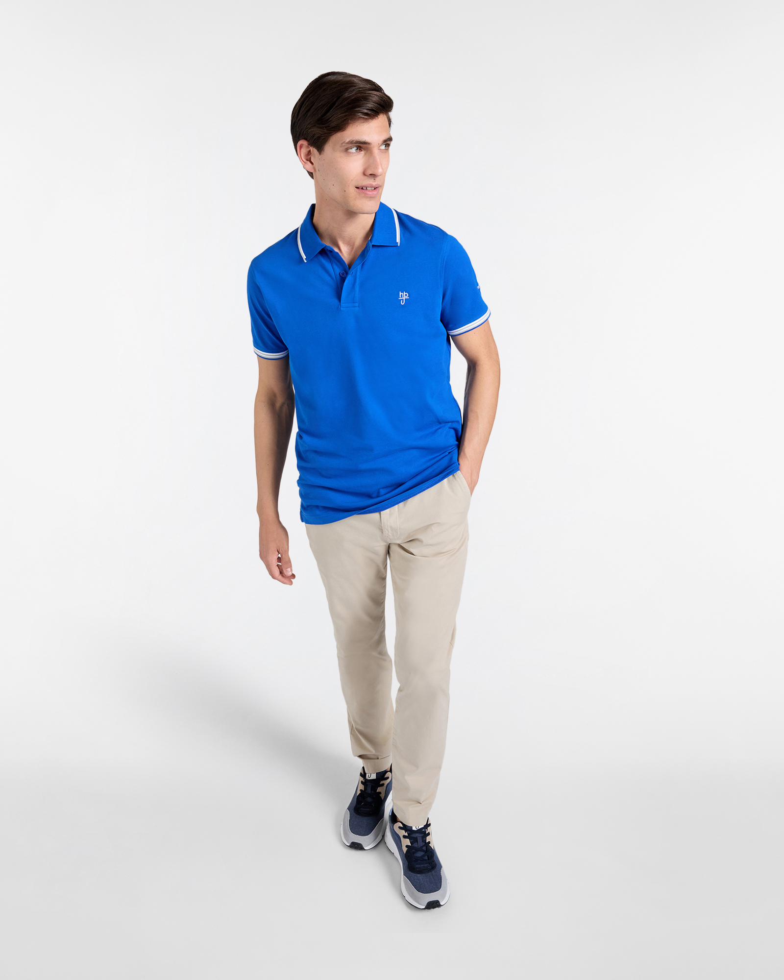 Polo uomo narrow fit con doppio logo, Blu elettrico, large image number 3