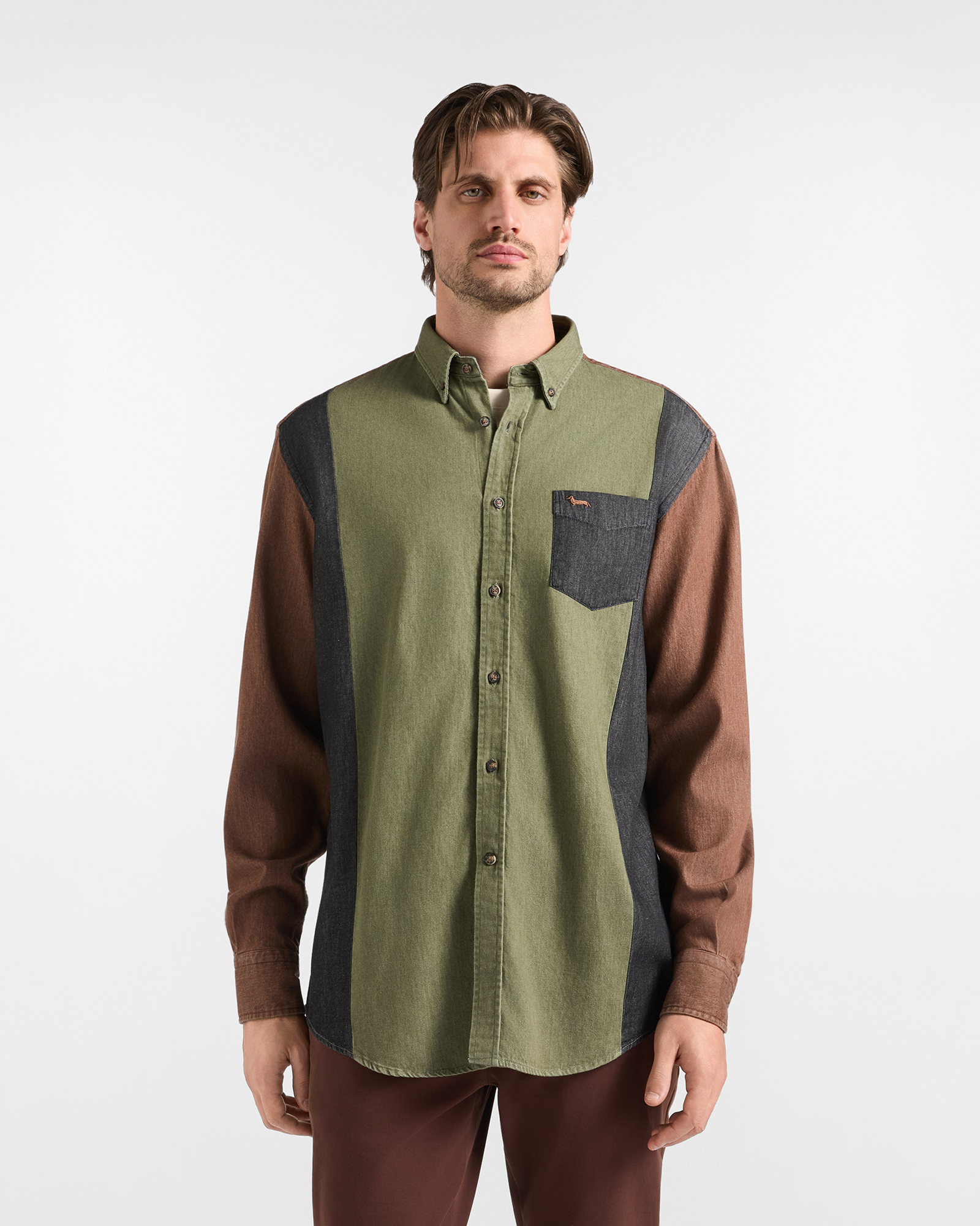 Men's colorful classic fit shirt in patchwork denim