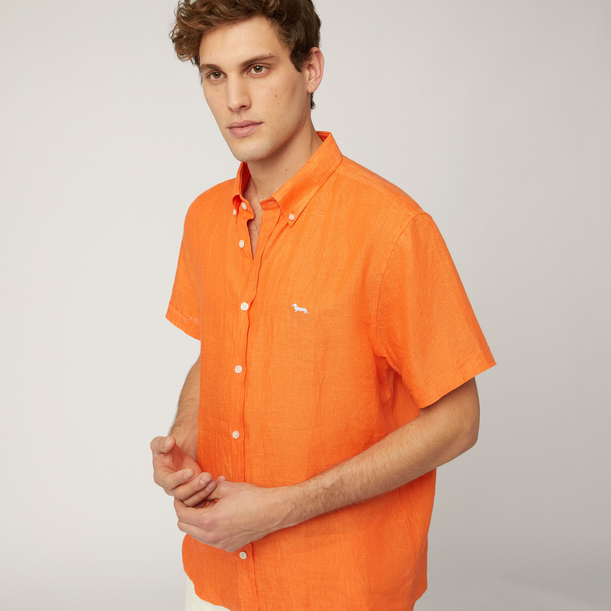 Linen Short-Sleeved Shirt, Orange, large image number 2