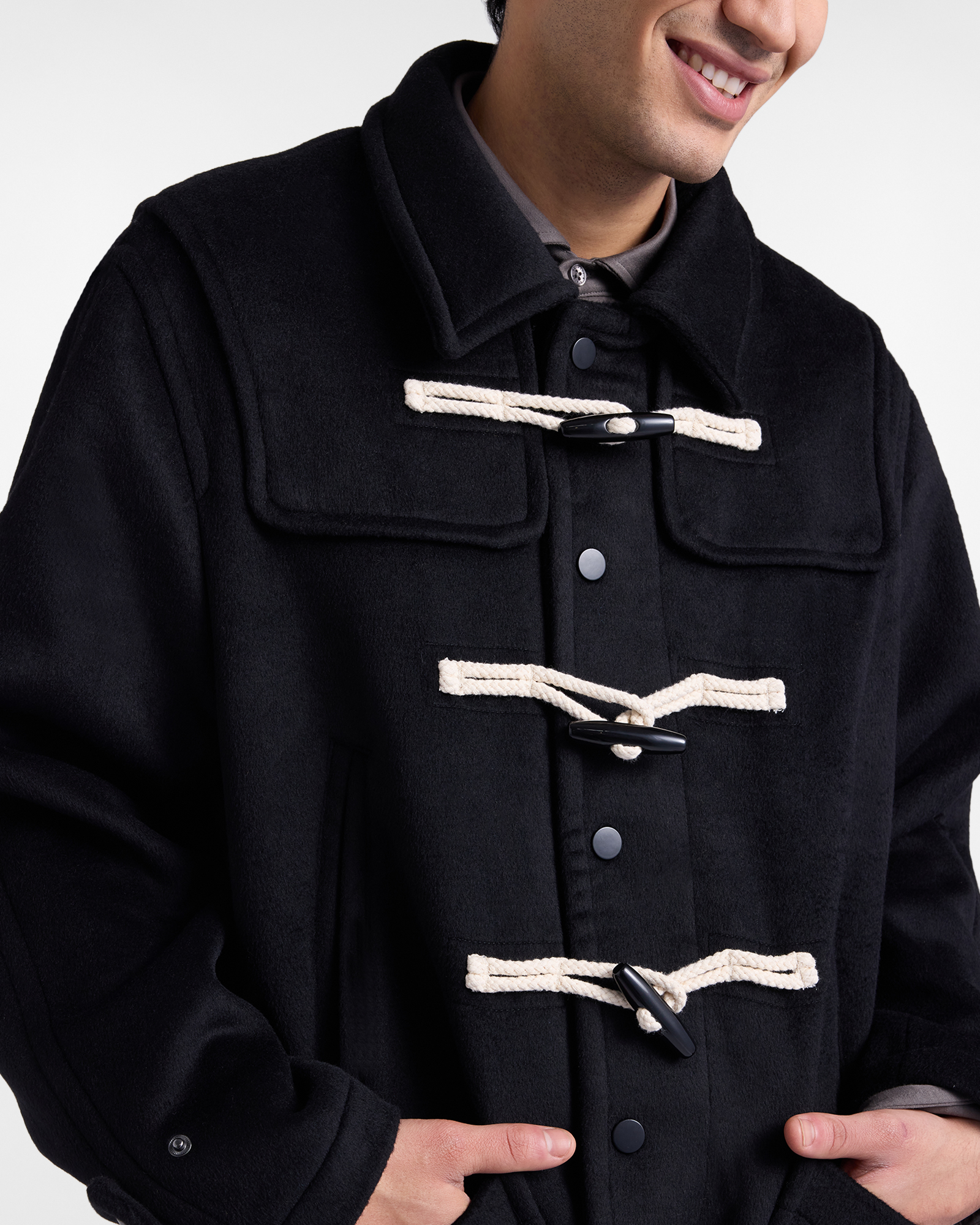 Montgomery Corto in Misto Lana con Alamari, Nero, large image number 2