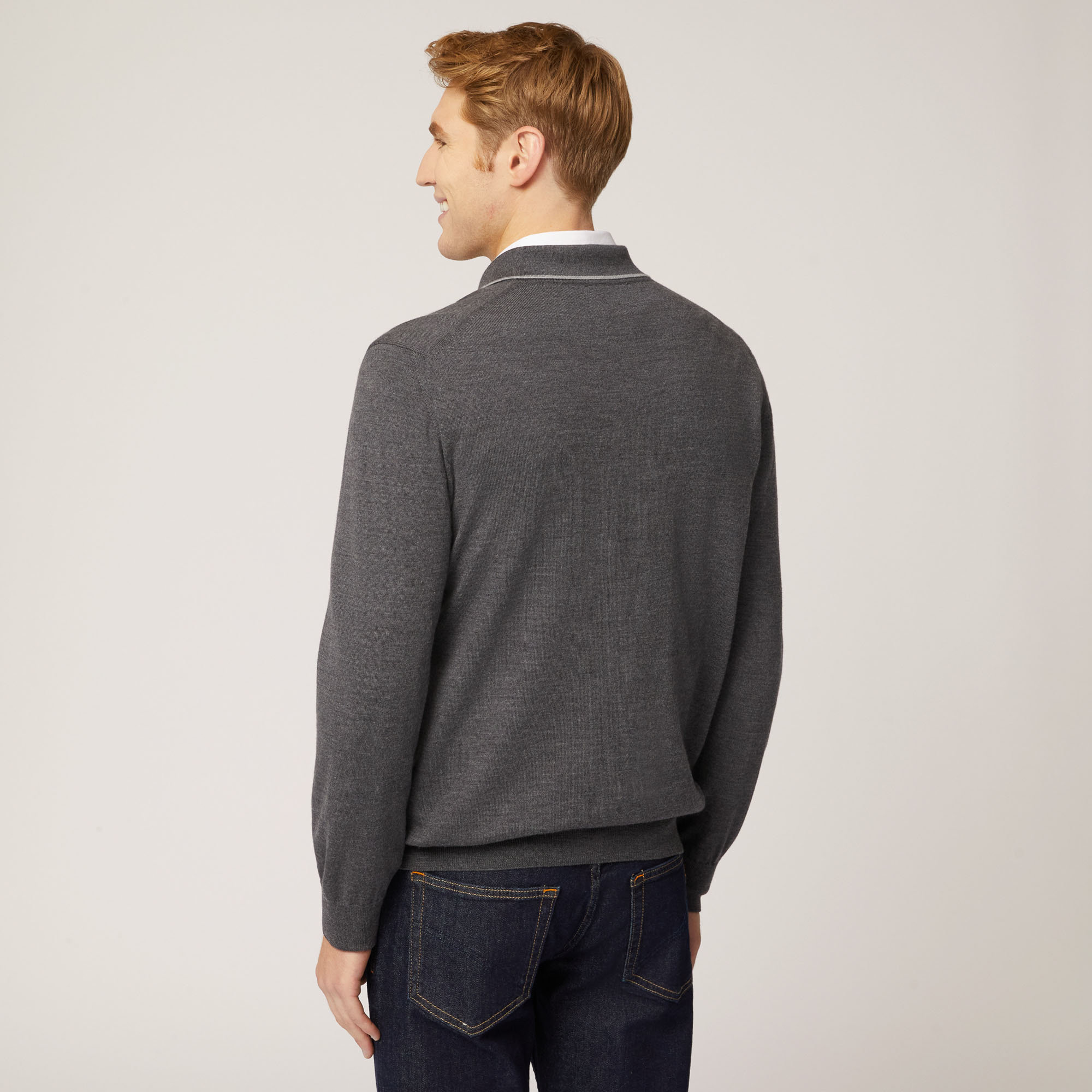 Pullover Con Colletto E Bottoni, Grigio, large image number 1