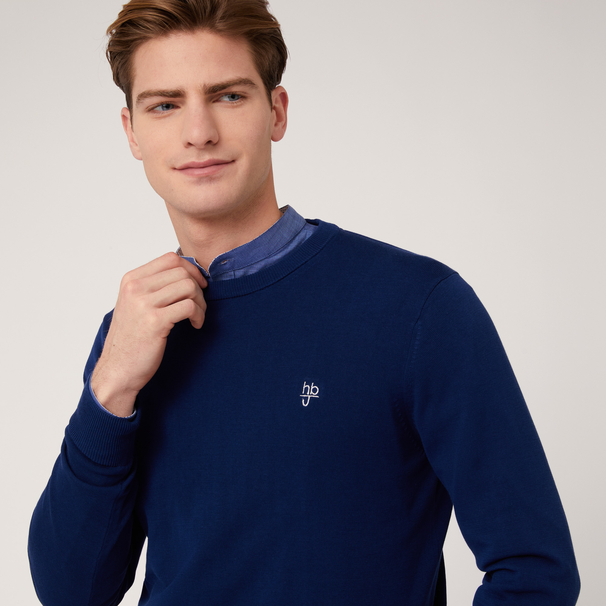 Pullover Girocollo In Cotone, Blu, large image number 2