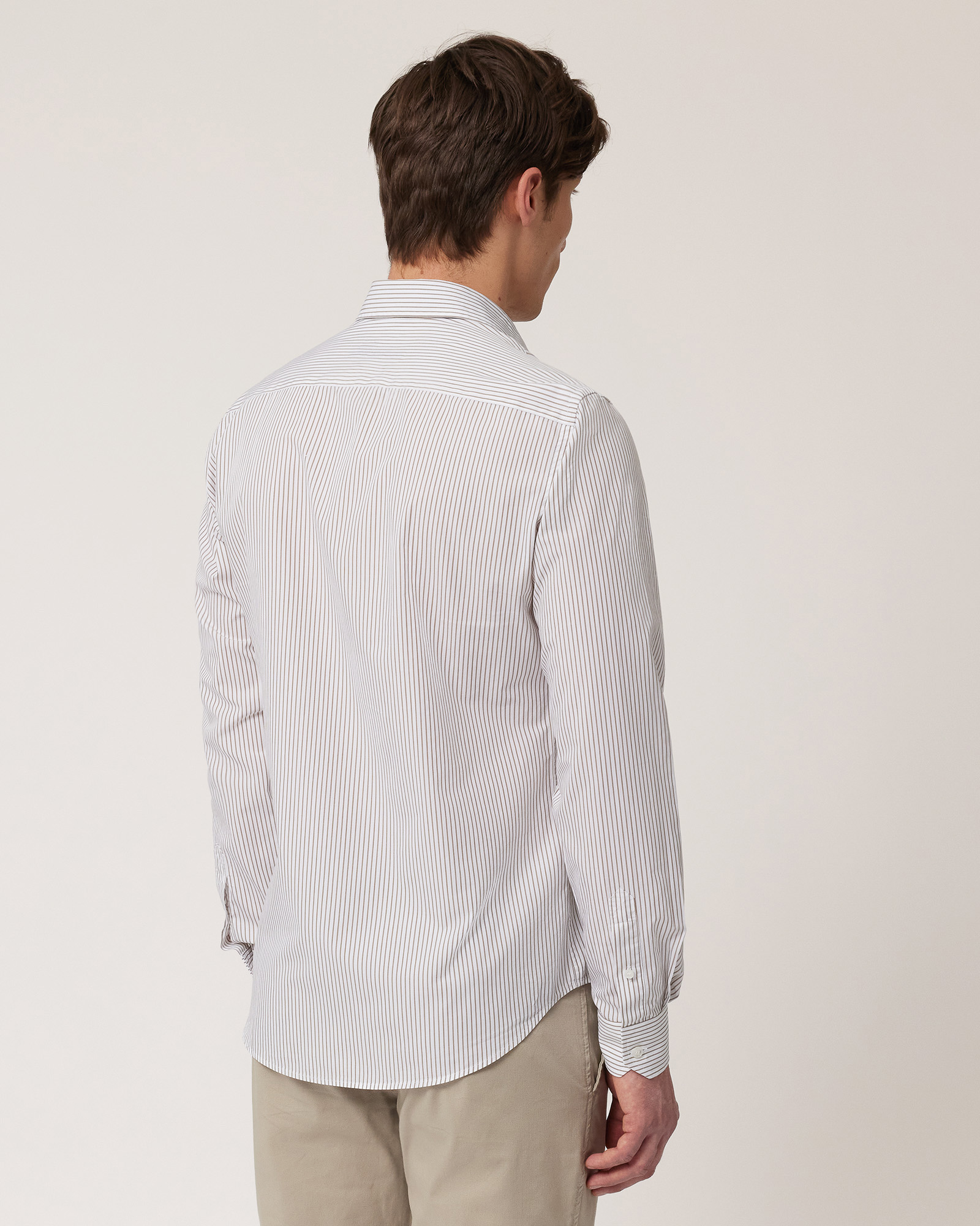 Striped Pure Cotton Shirt, Beige, large image number 1