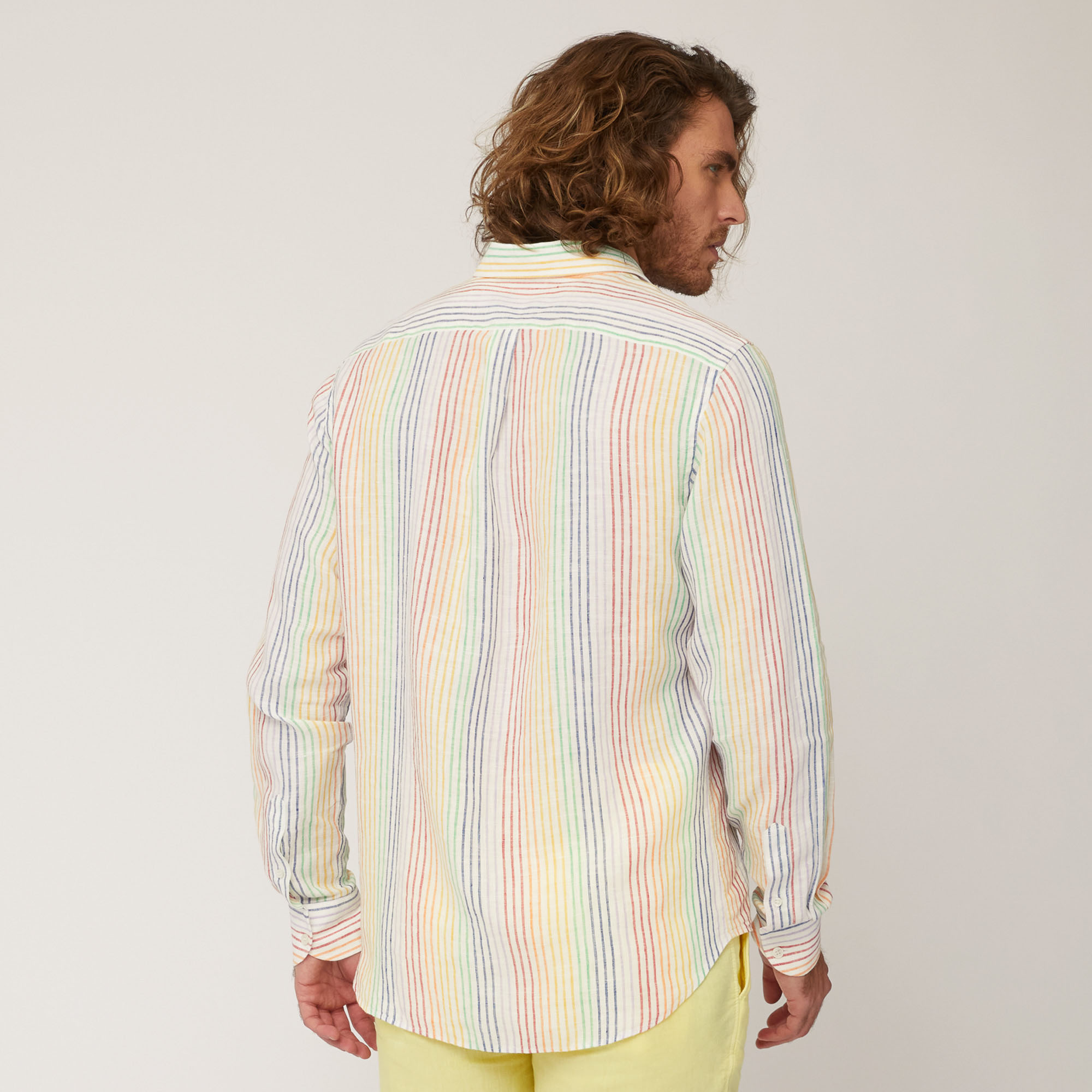Rainbow Striped Linen Shirt, White, large image number 1