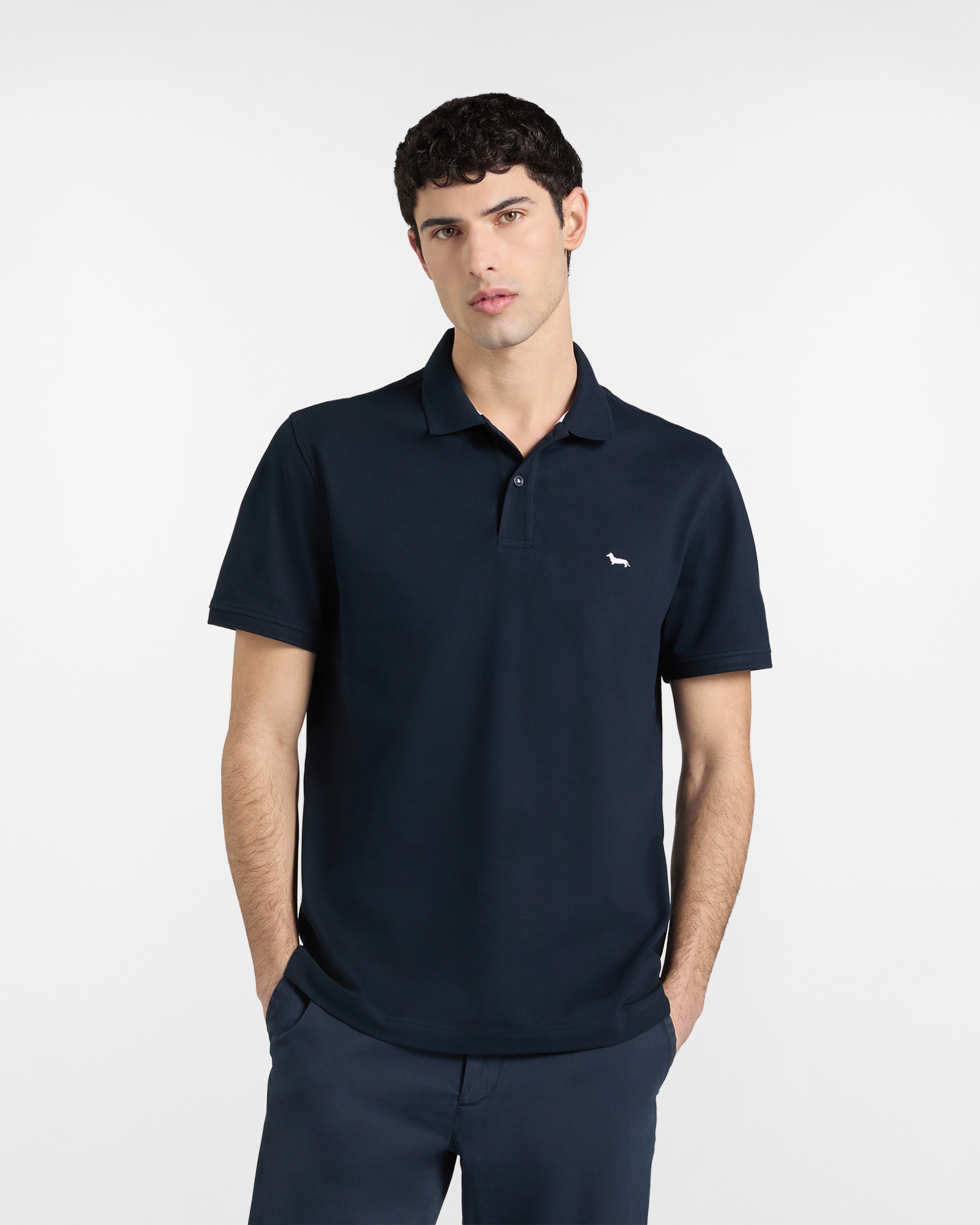Basic stretch piqu&eacute; polo shirt, Blue, large