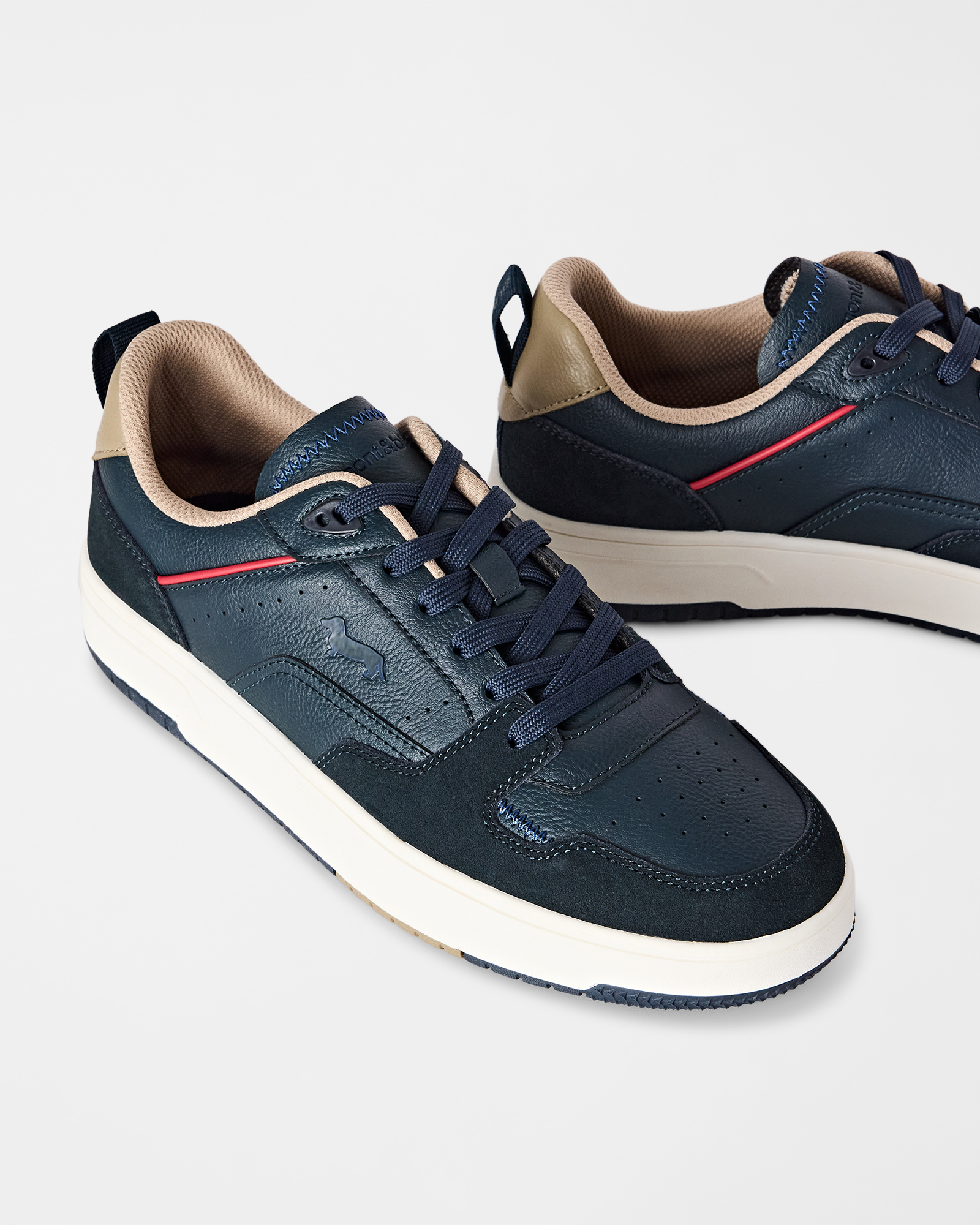 Men's basketball-style sneakers in genuine leather and suede, BLUE - BLUE, large