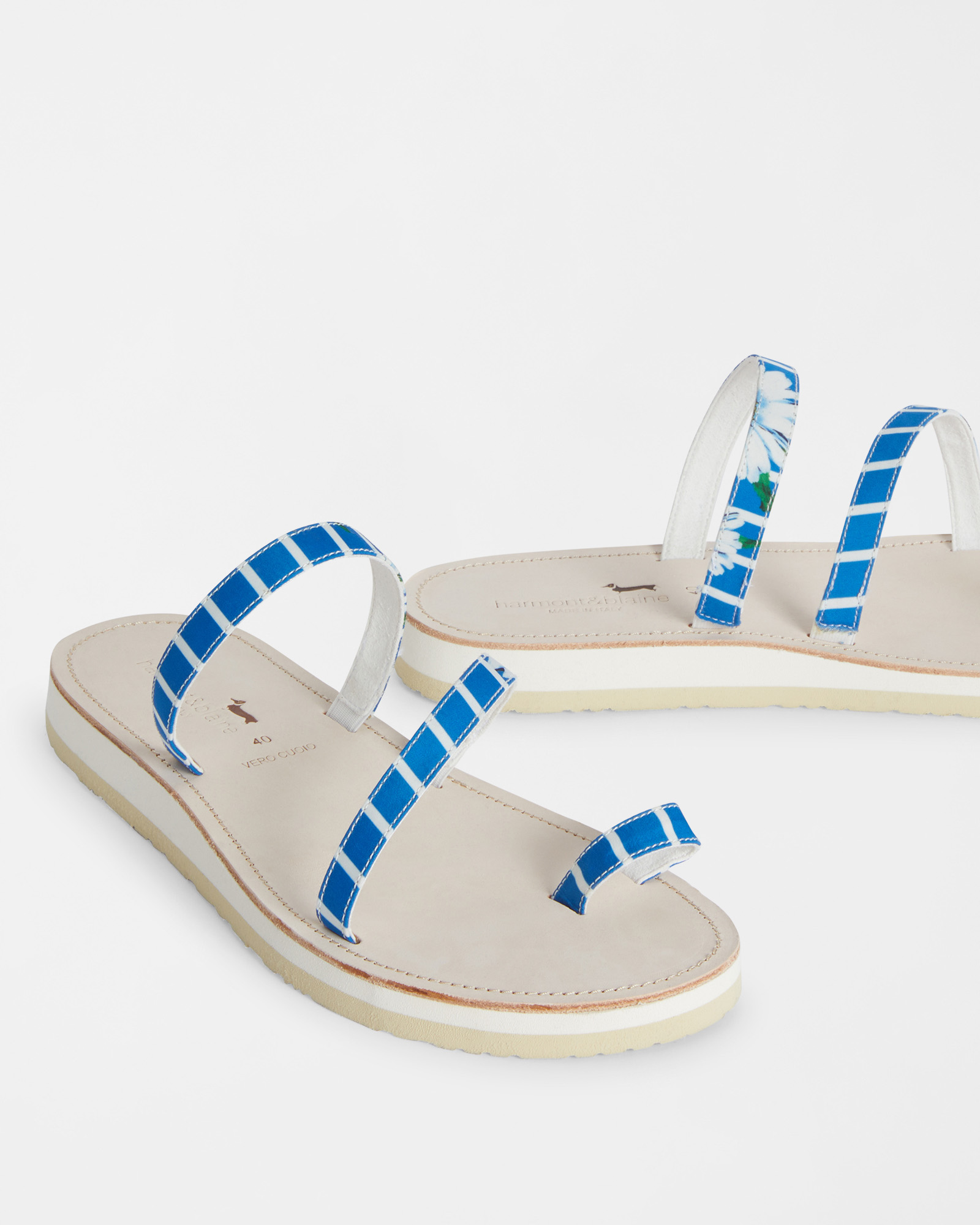 Leather Sandals with Print, Light Blue, large image number 3