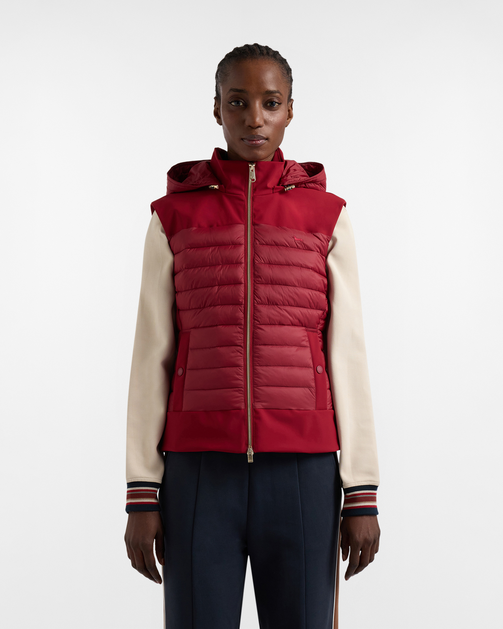 Gilet doppio tessuto con cappuccio, Donna, Rosso, Taglia: 40