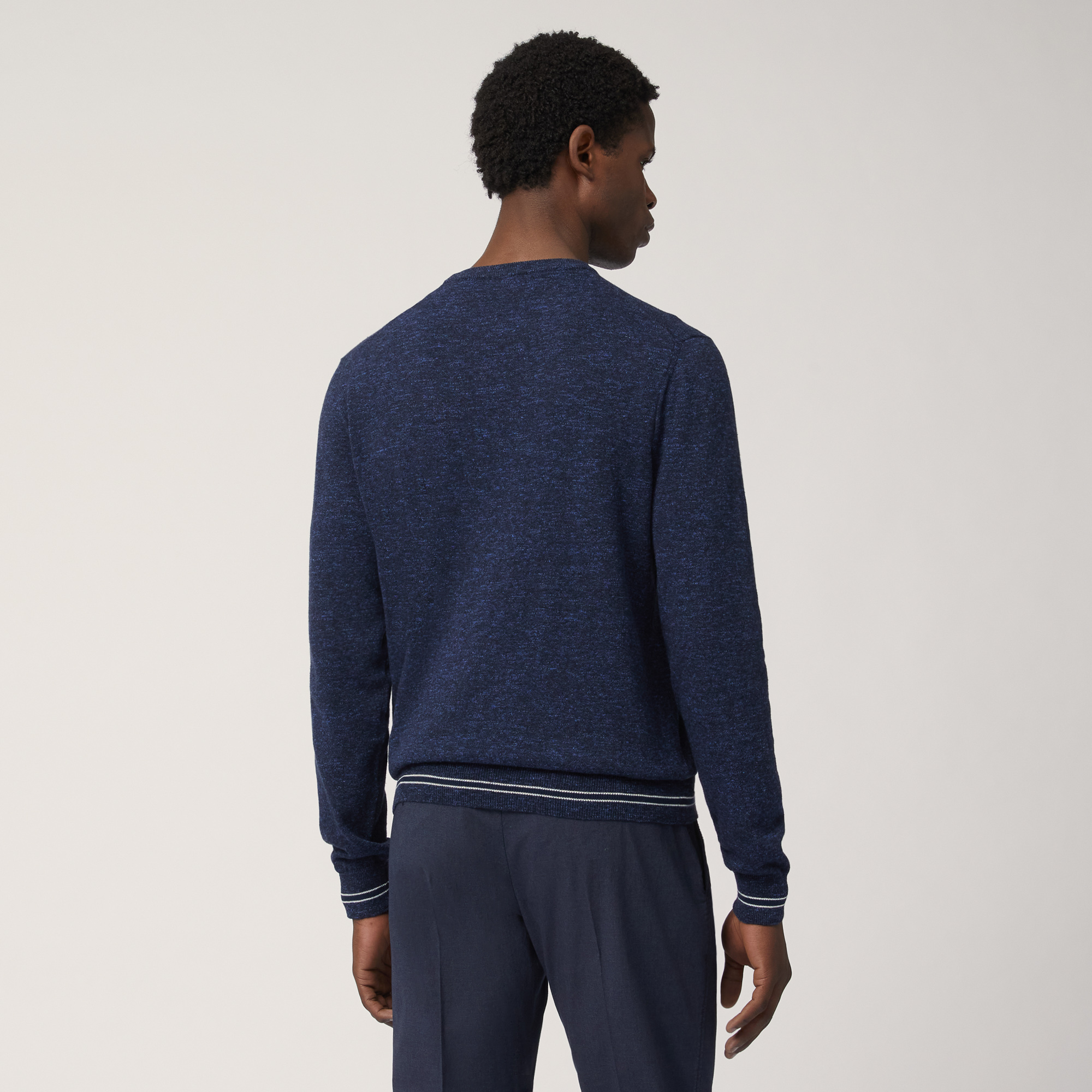 Cotton Blend Tweed Pullover, Blue, large image number 1