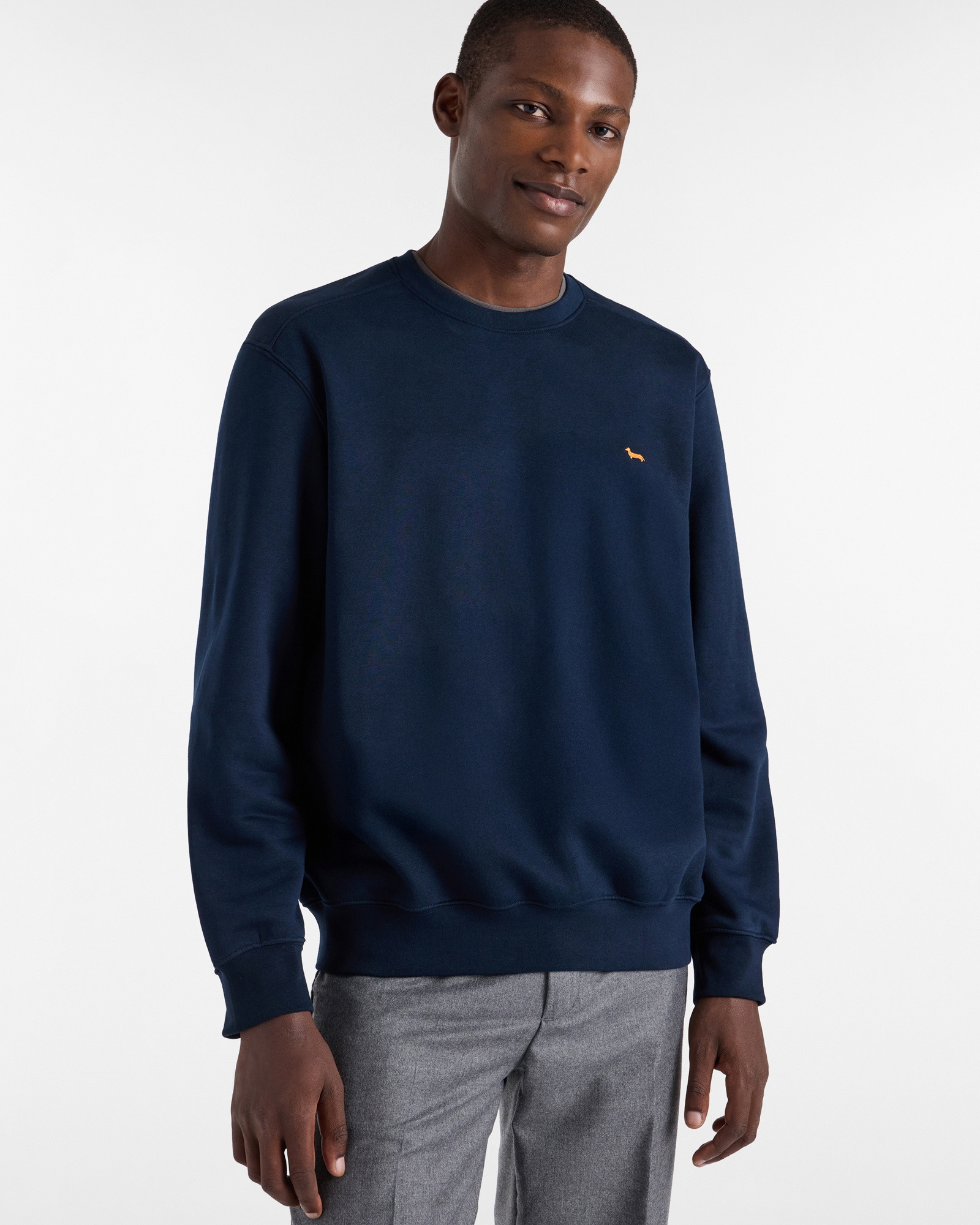 Comfort Sweatshirt With Dachshund, Navy Blue, large