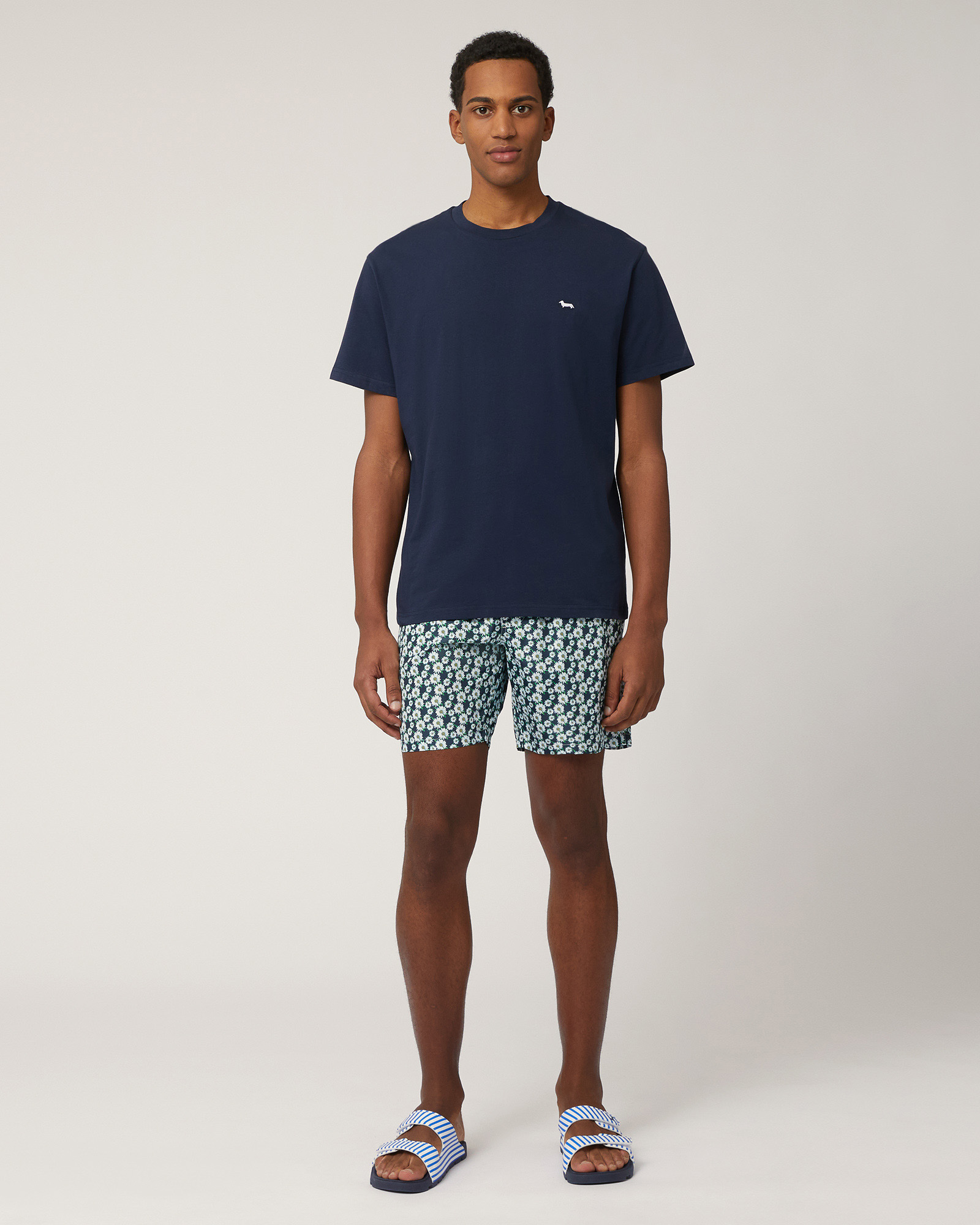 Swim Trunks with Daisies, Navy Blue, large image number 3
