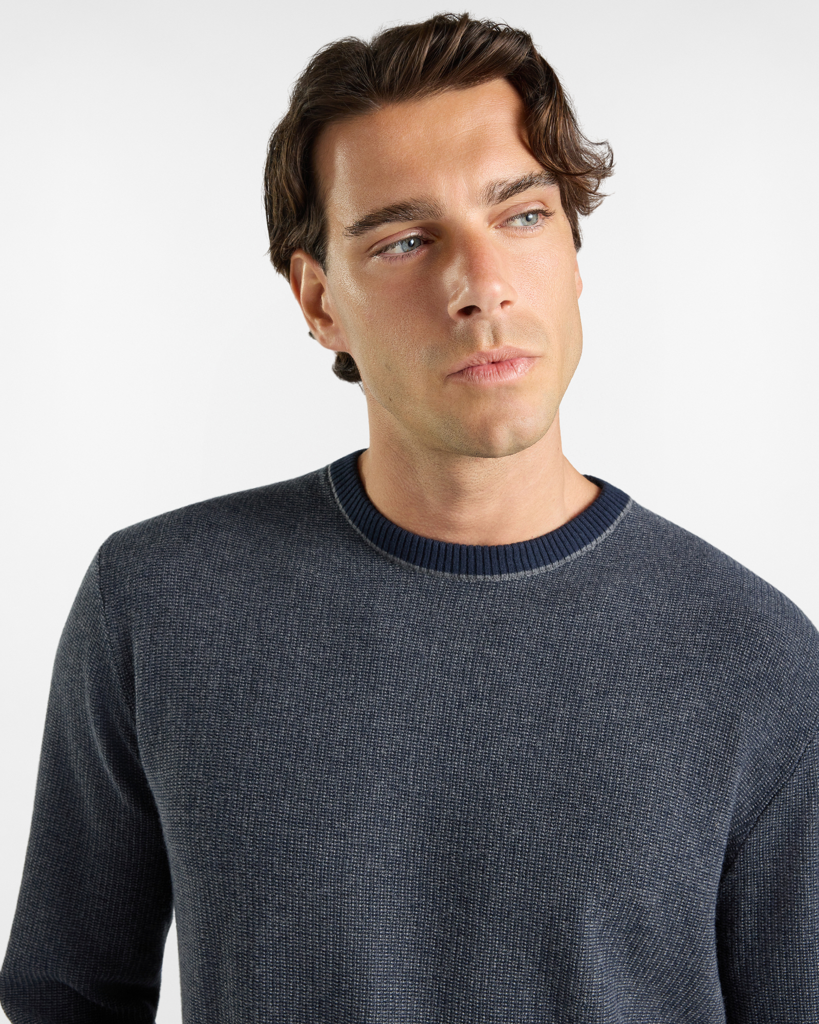 Maglia Girocollo HBJ Uomo punto misto in lana e cashmere, BLU SCURO, large