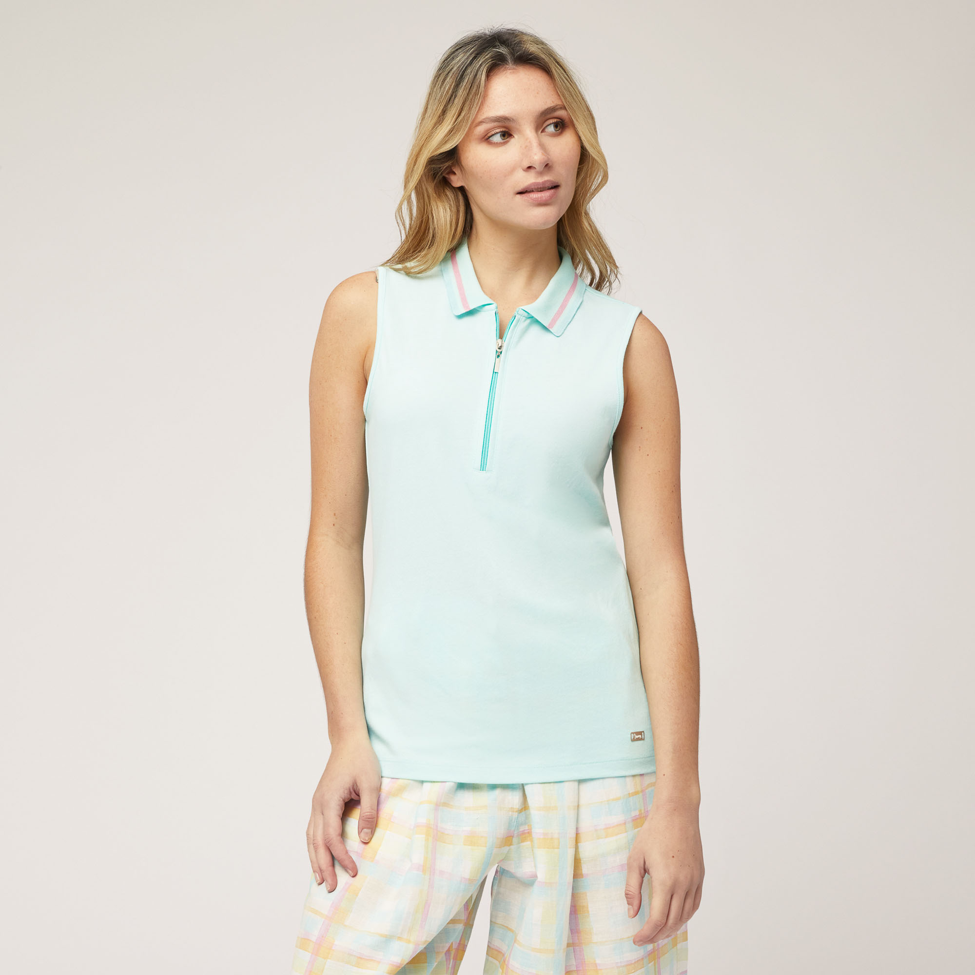 Sleeveless Polo with Zip, Light Blue, large image number 0