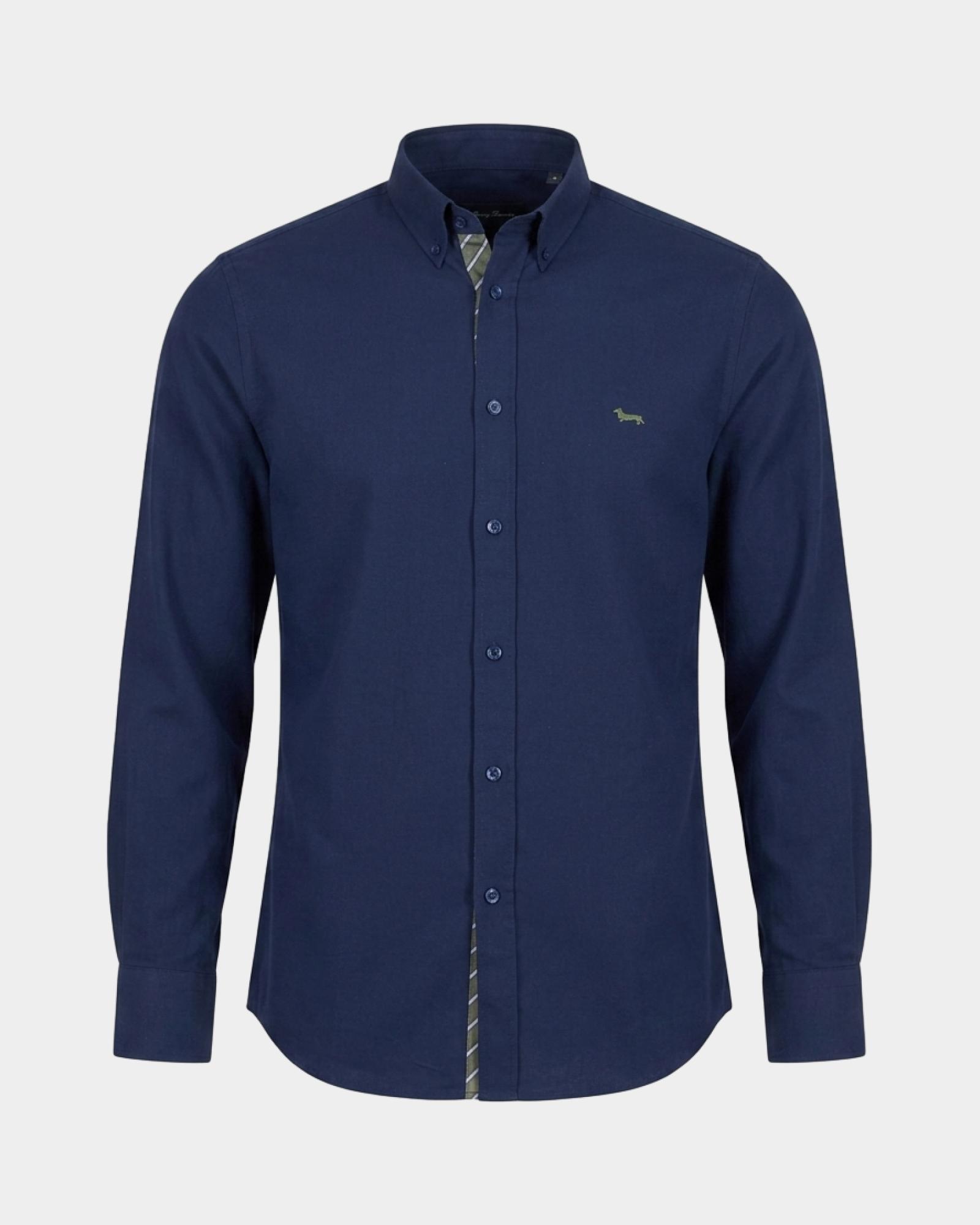 Men's regular-fit dark blue Oxford shirt with regimental placket, DARK BLUE, large
