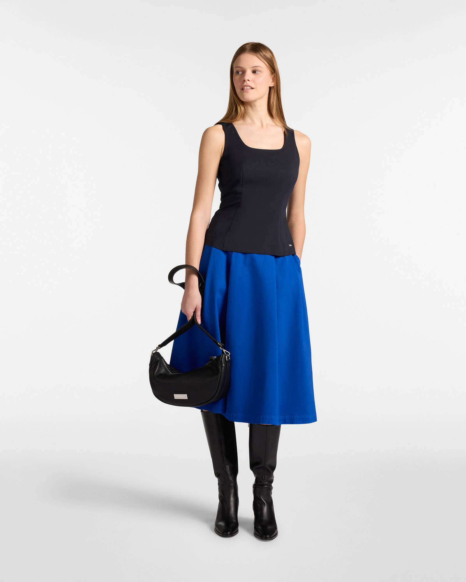 Fitted Sleeveless Top, Navy Blue, large image number 3