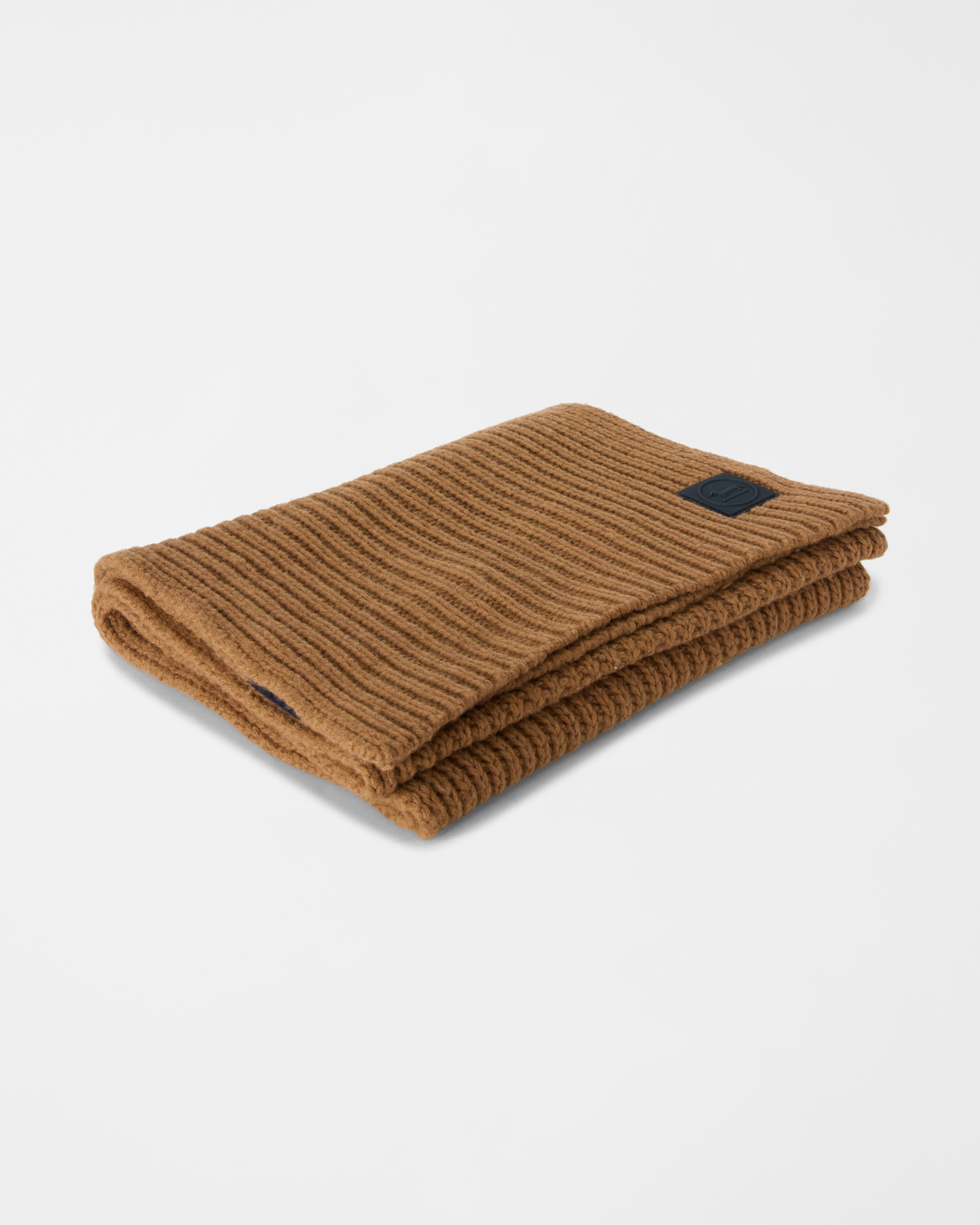 Men&rsquo;s wool and cashmere blend scarf with signature patch, LIGHT BROWN, large