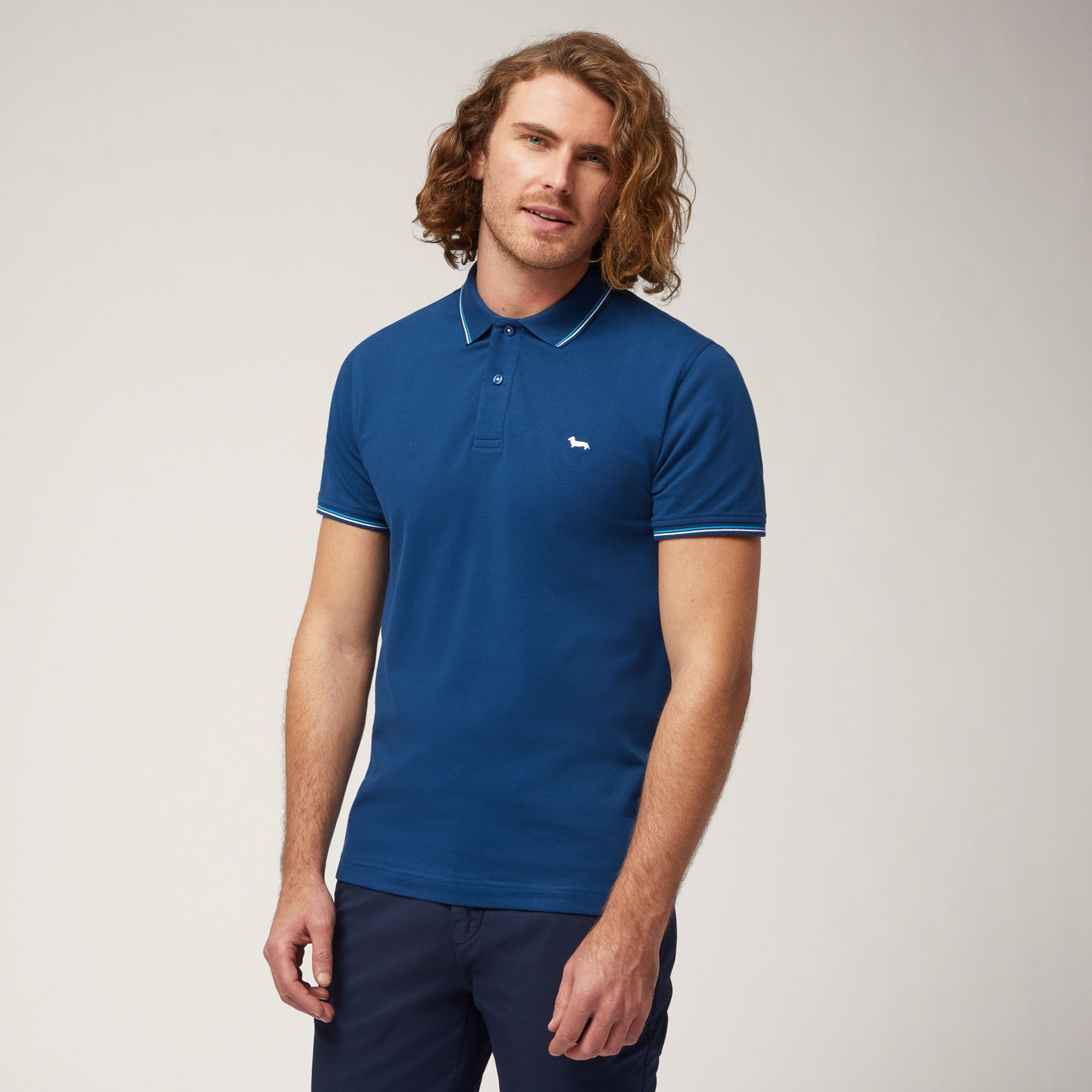 Polo with Striped Details, Light Blue, large