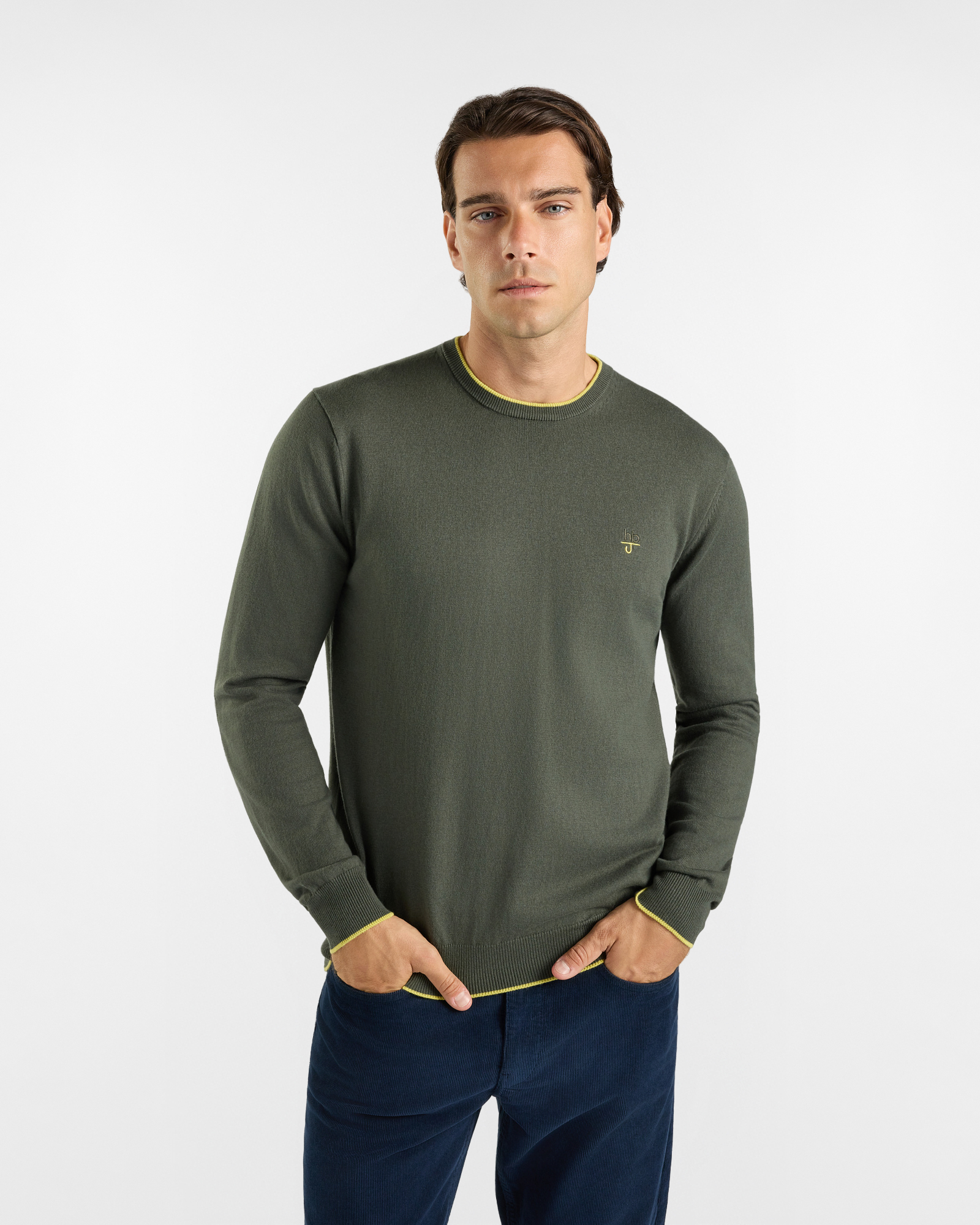 Maglia Girocollo HBJ Uomo in misto lana e cashmere verde